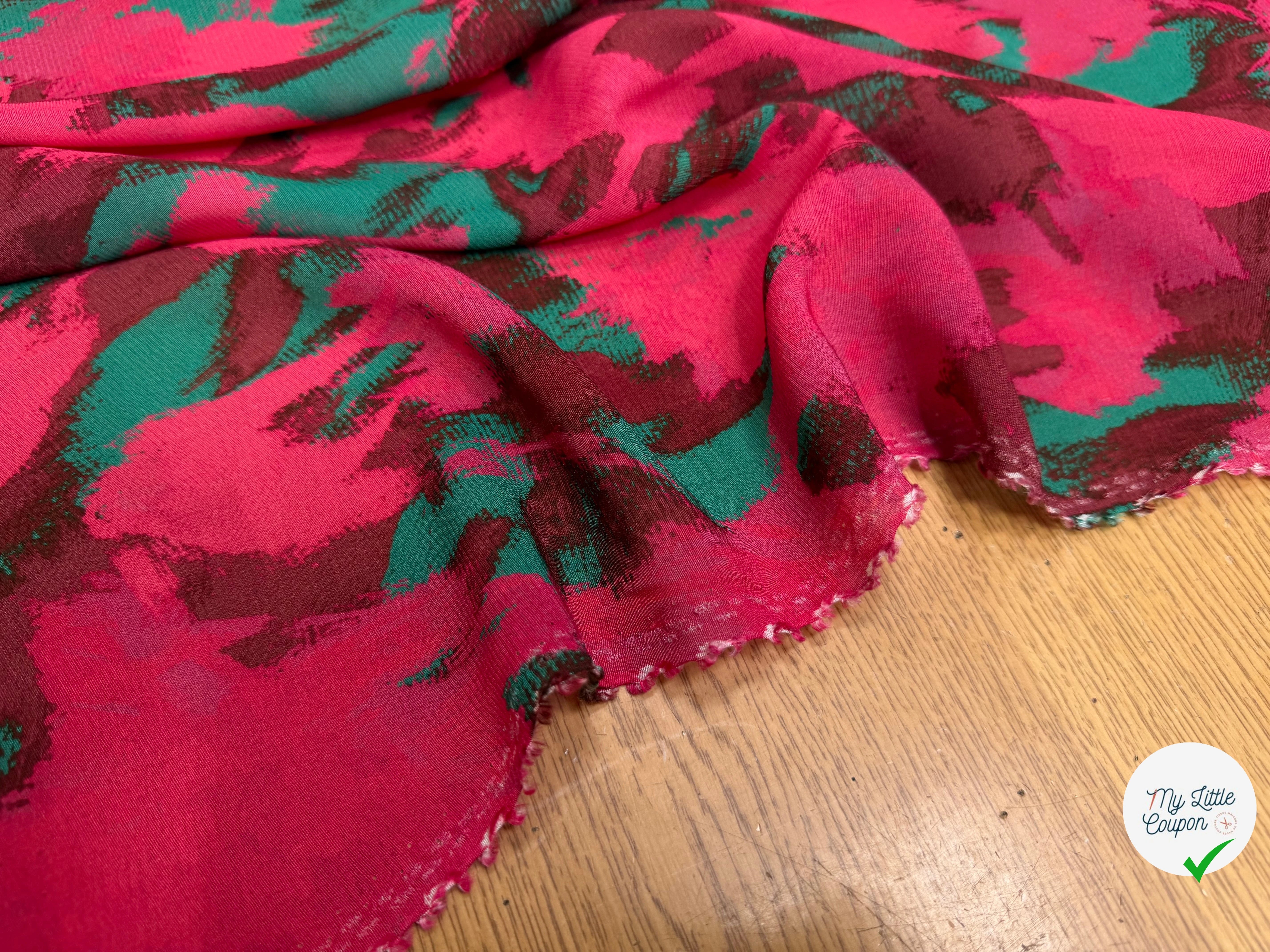 CREPE VISCOSE SOIE ROSE VERT SILK ERABLES - My Little Coupon