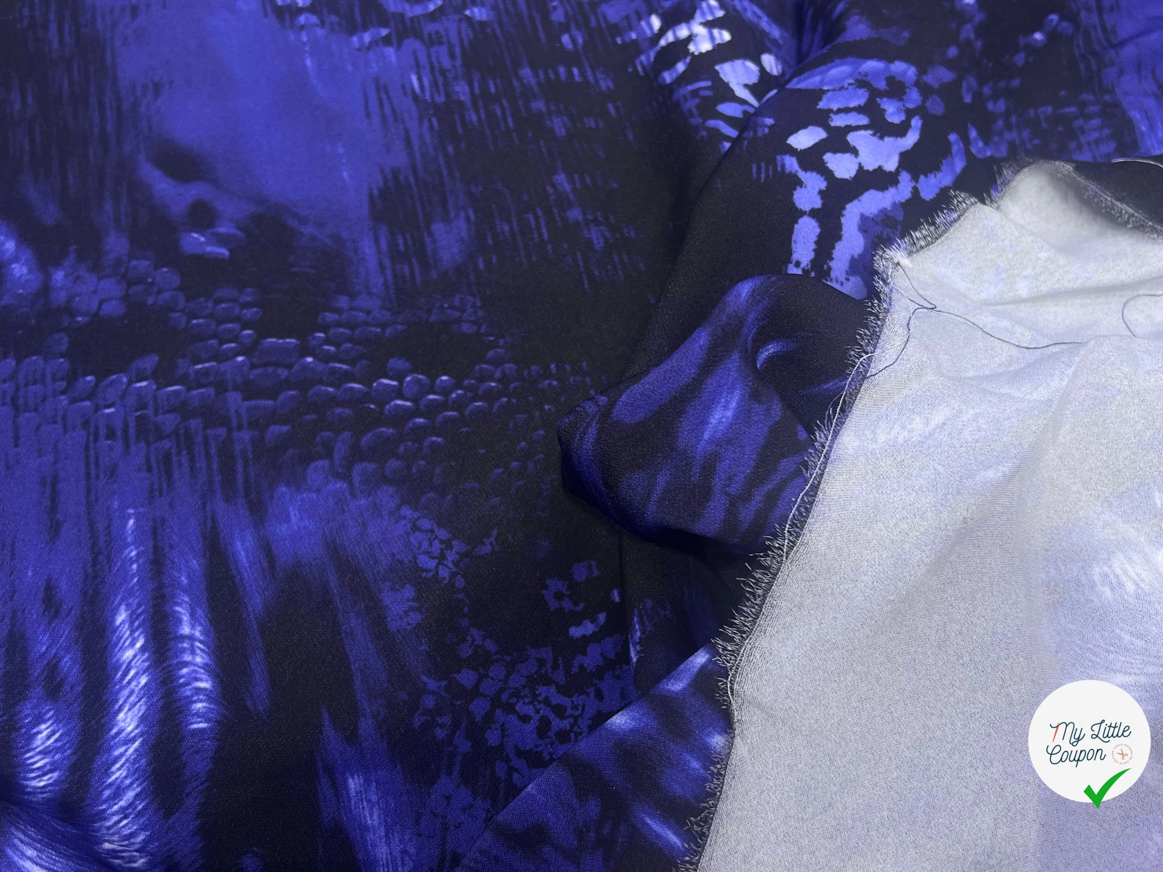 CREPE VISCOSE STRETCH OCEAN ABSTRAIT BLEU NOIR - My Little Coupon