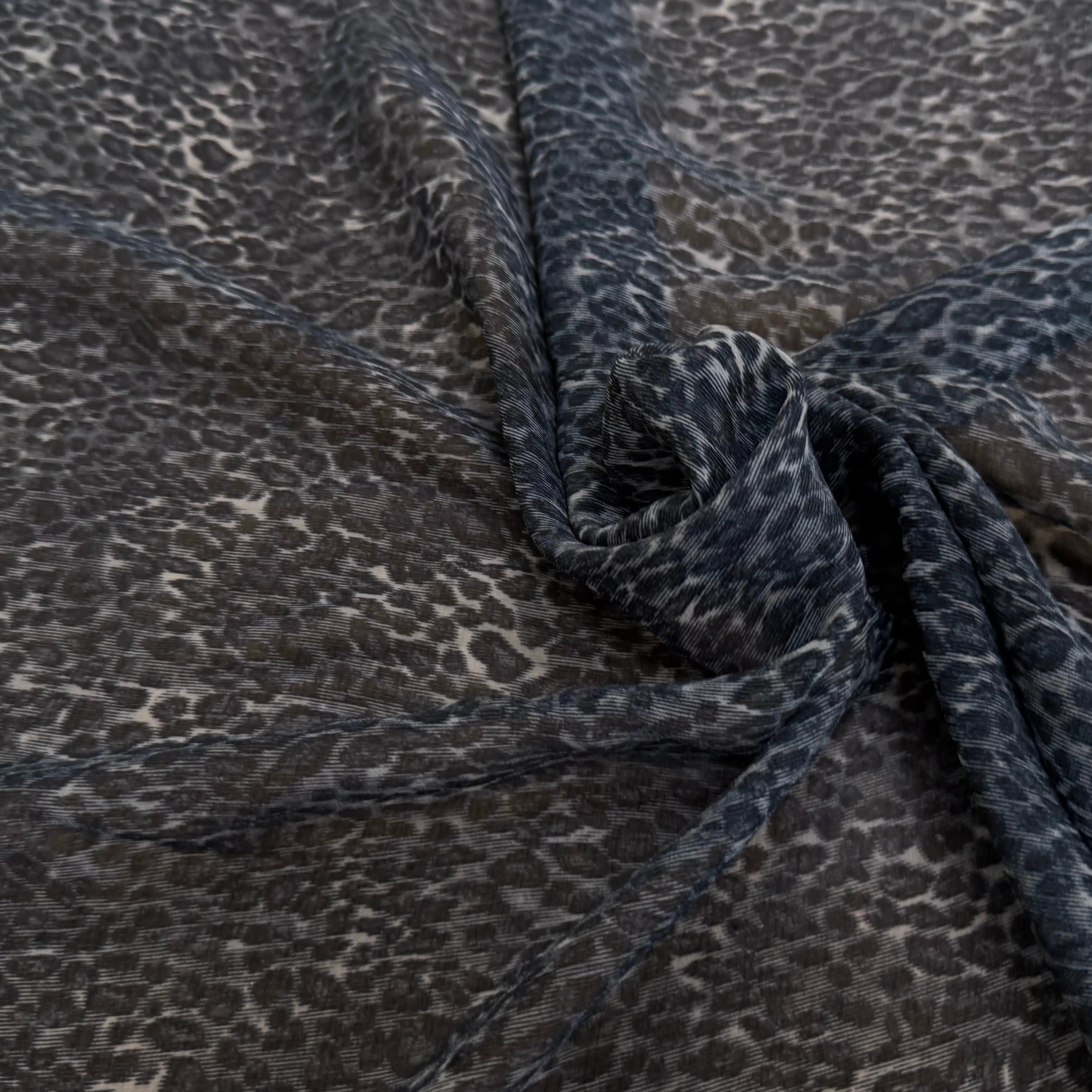 CREPON DE SOIE IMPRIMÉ LÉOPARD NAVY BEIGE - My Little Coupon