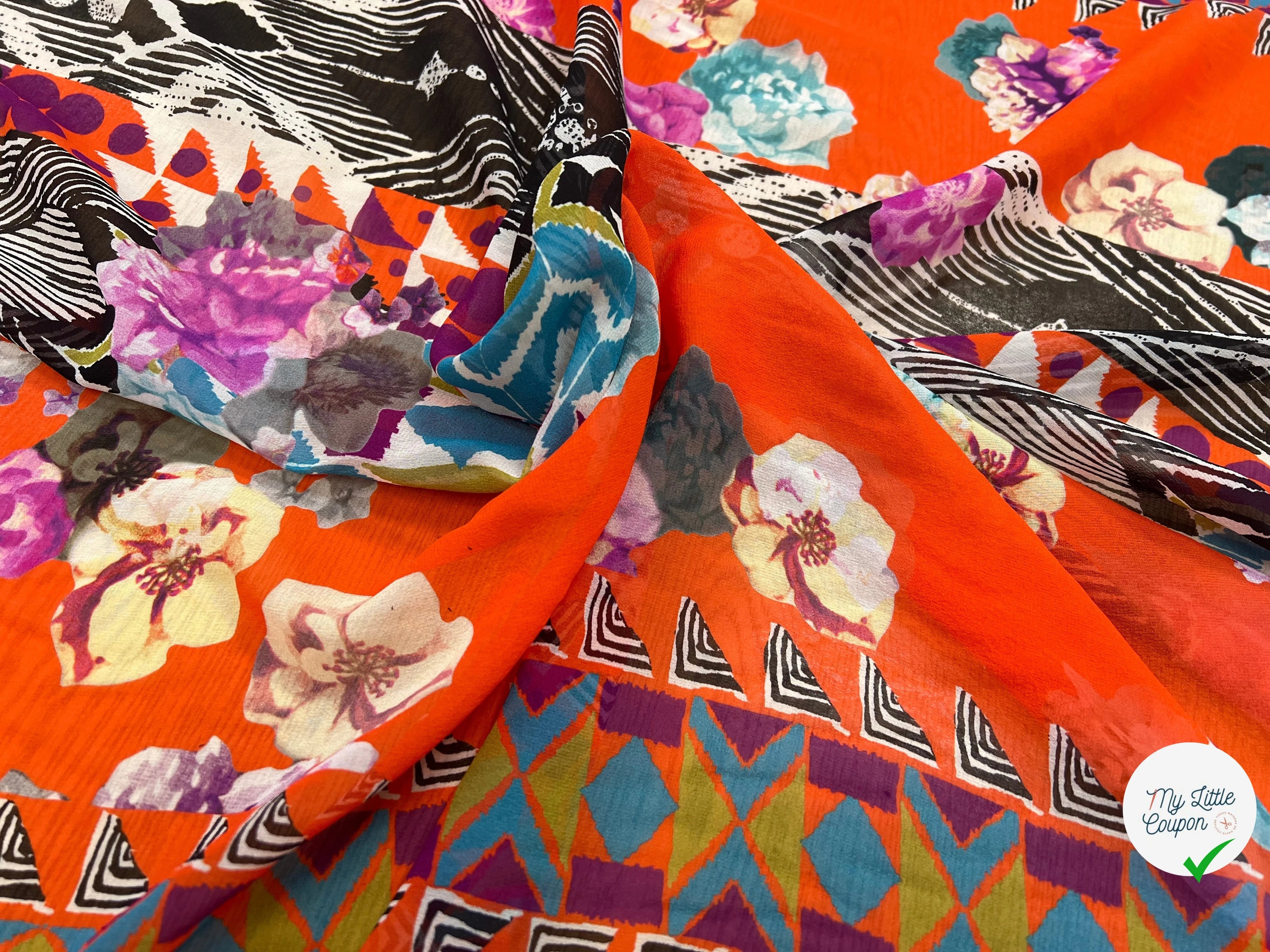 CRÈPON DE SOIE MOTIF GÉOMETRIQUE À FLEURS 142CM - My Little Coupon