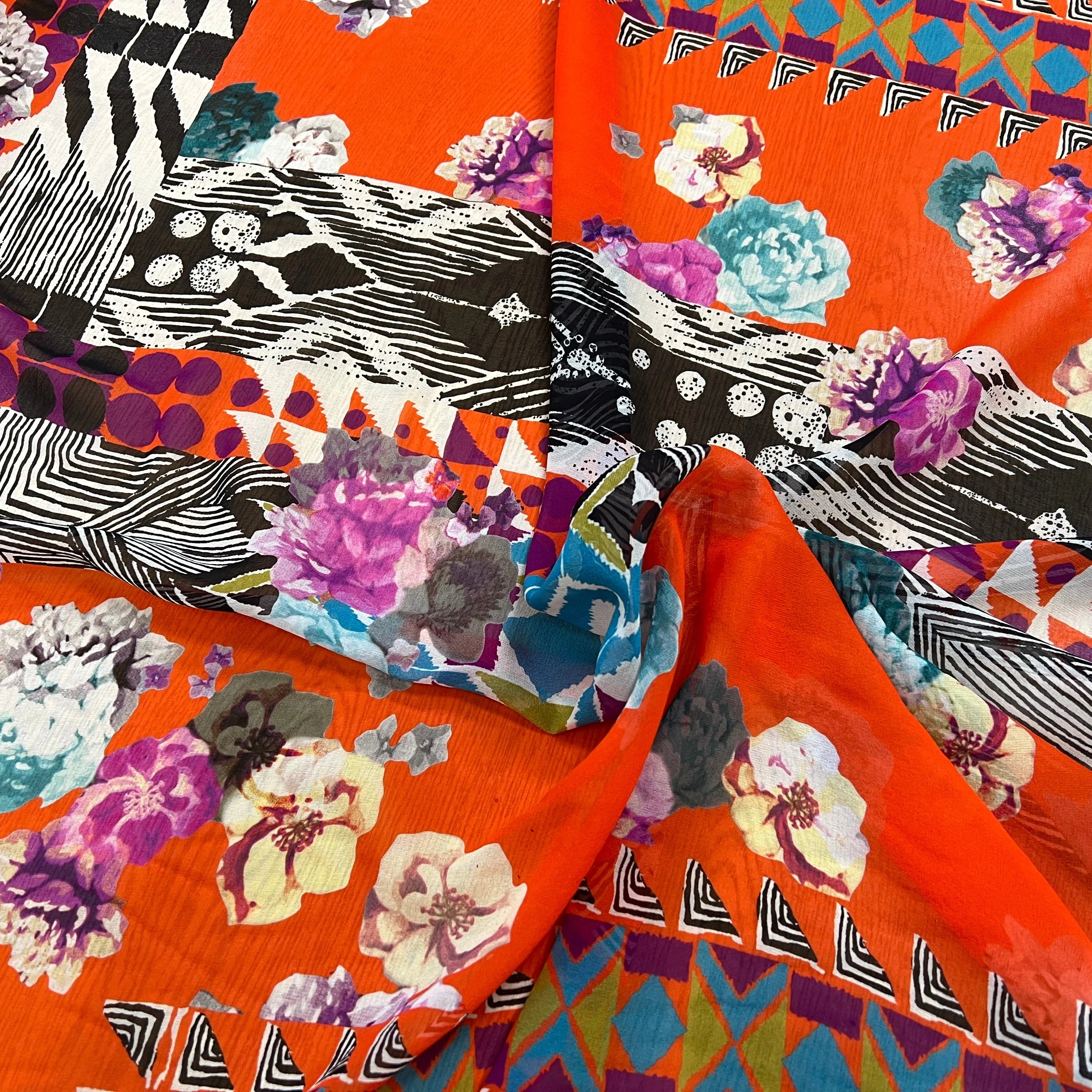 CRÈPON DE SOIE MOTIF GÉOMETRIQUE À FLEURS 142CM - My Little Coupon