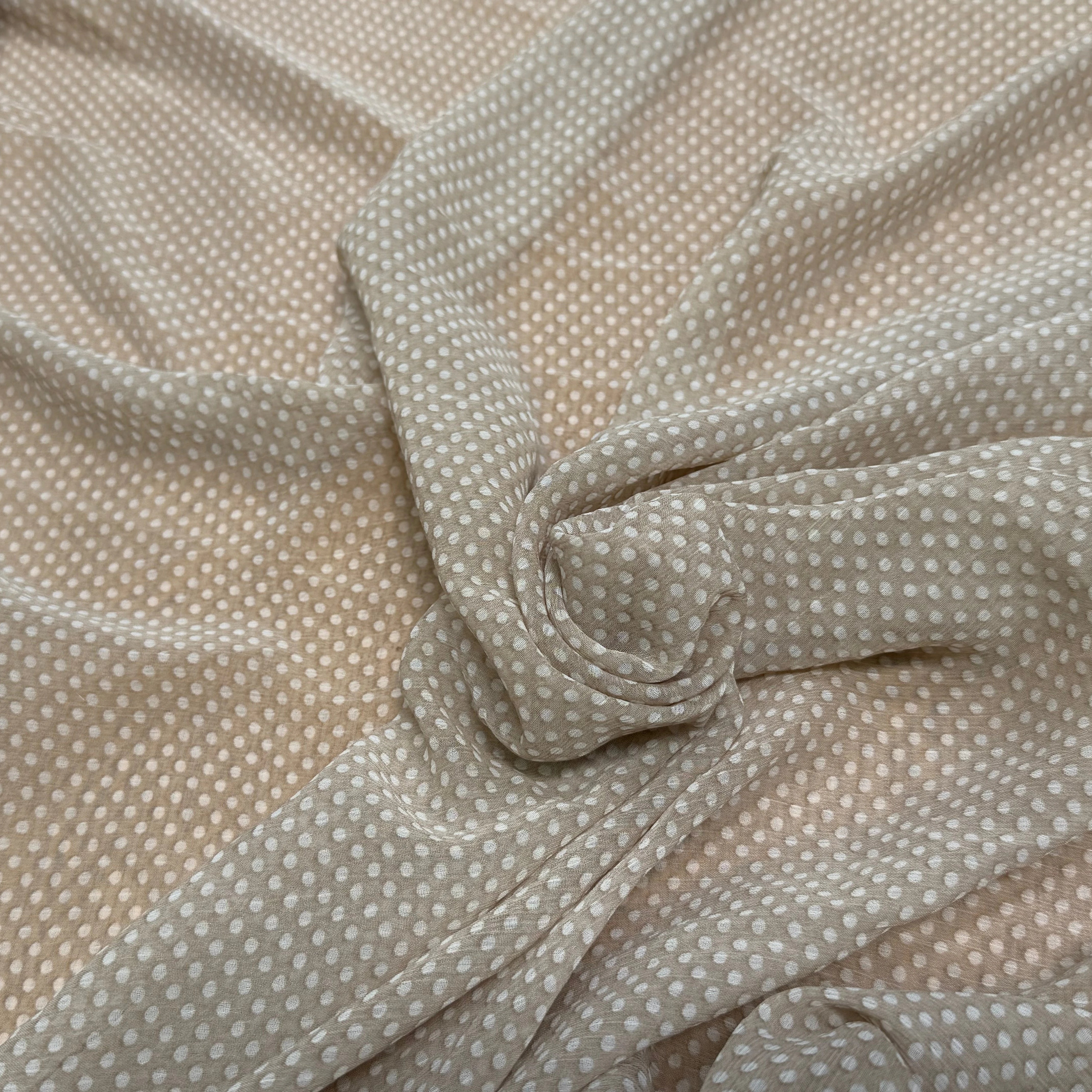 CREPON ÉFFET PLISSÉ GRIS TAUPE À POIS - My Little Coupon