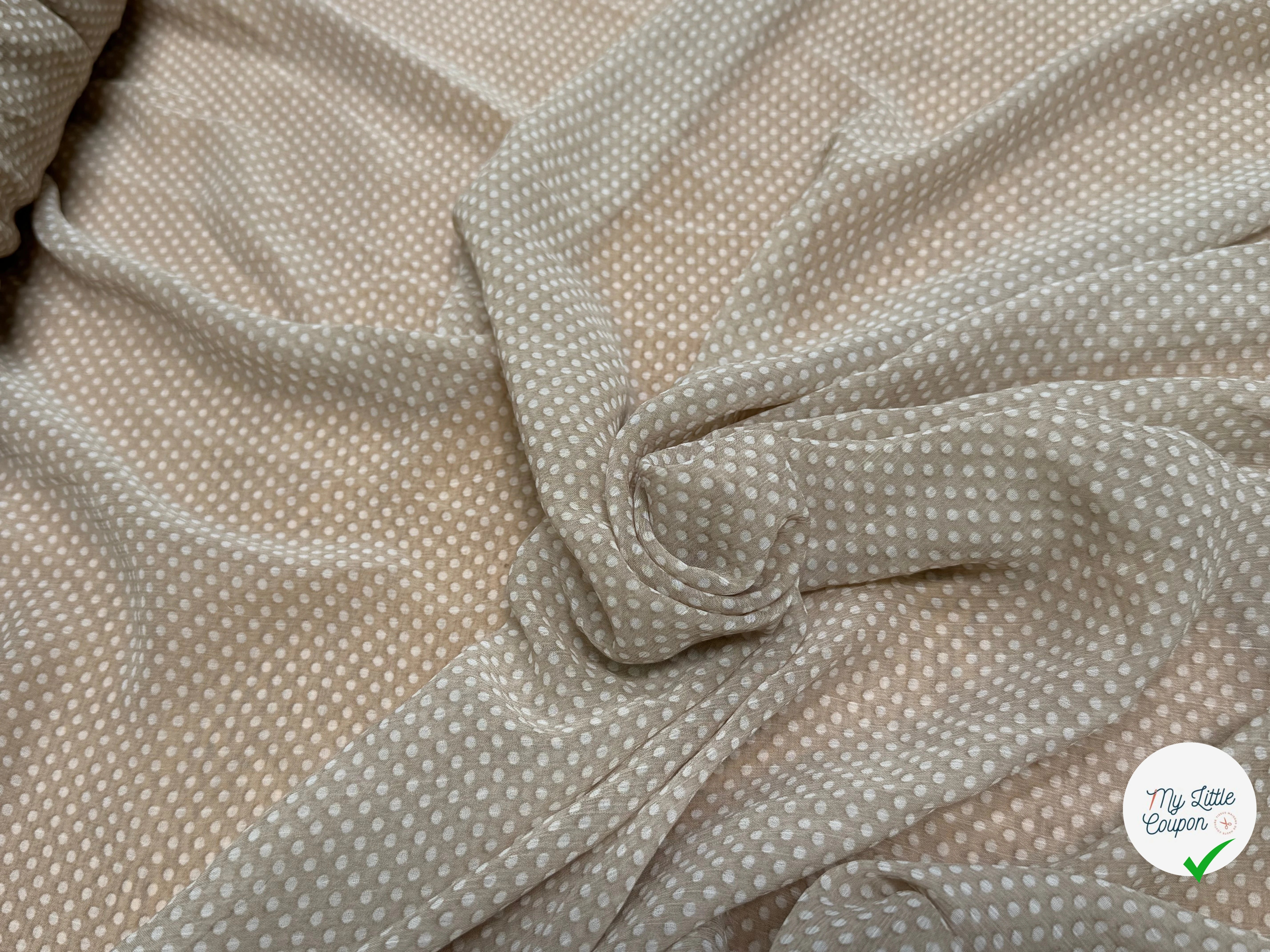 CREPON ÉFFET PLISSÉ GRIS TAUPE À POIS - My Little Coupon