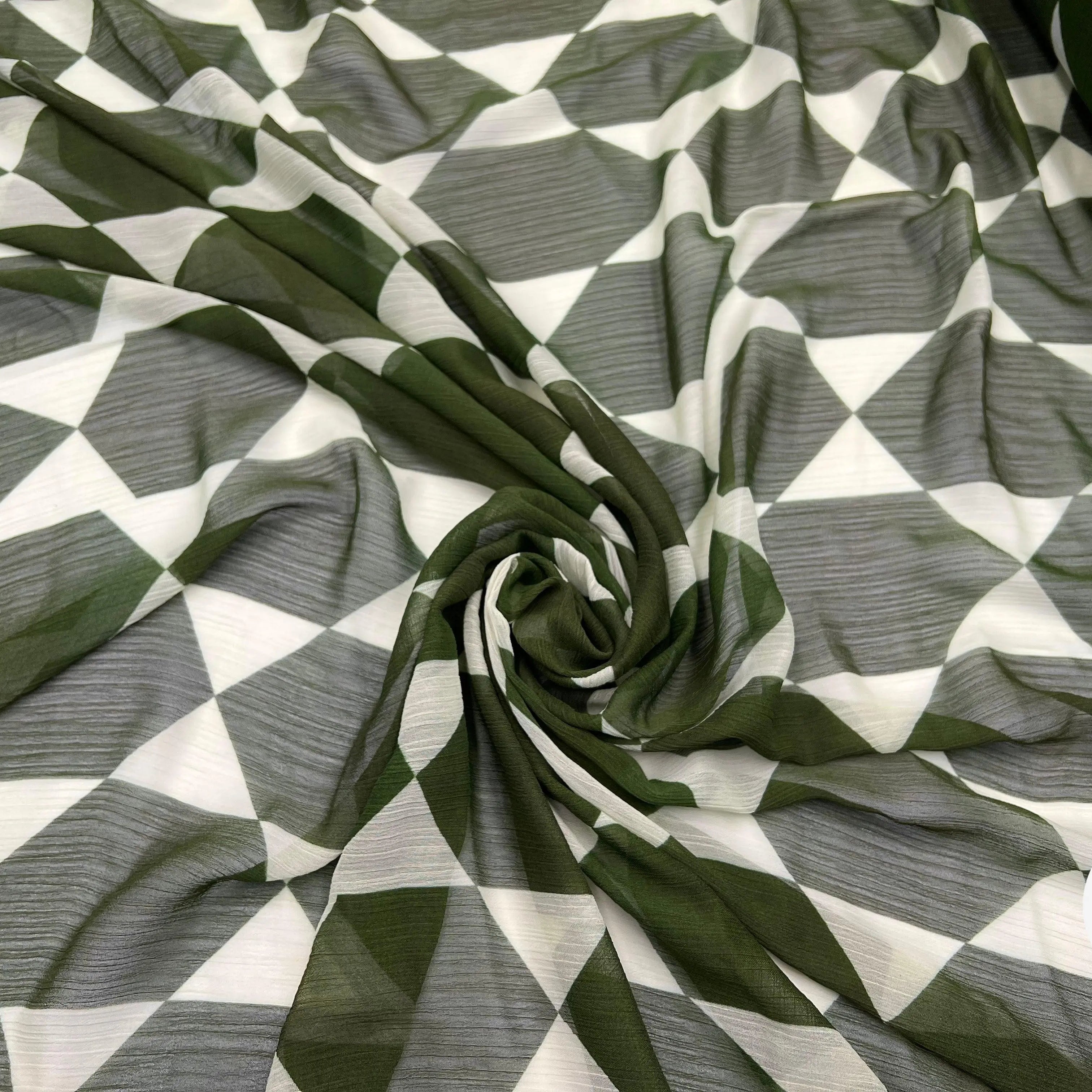 CRÉPON IMPRIMÉ LOSANGES VERT FONCÉS - My Little Coupon - tissu - coudre