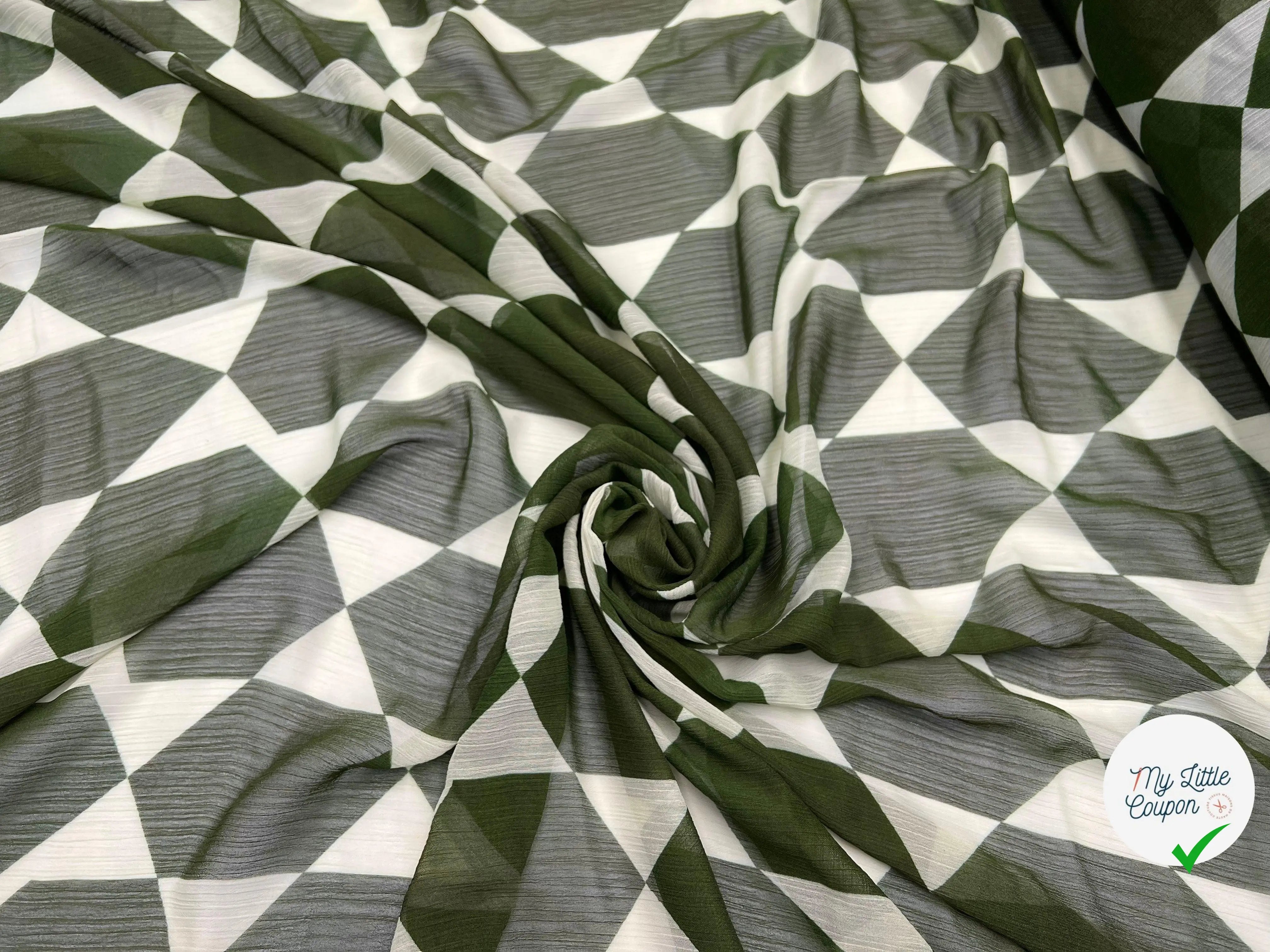 CRÉPON IMPRIMÉ LOSANGES VERT FONCÉS - My Little Coupon - tissu - coudre