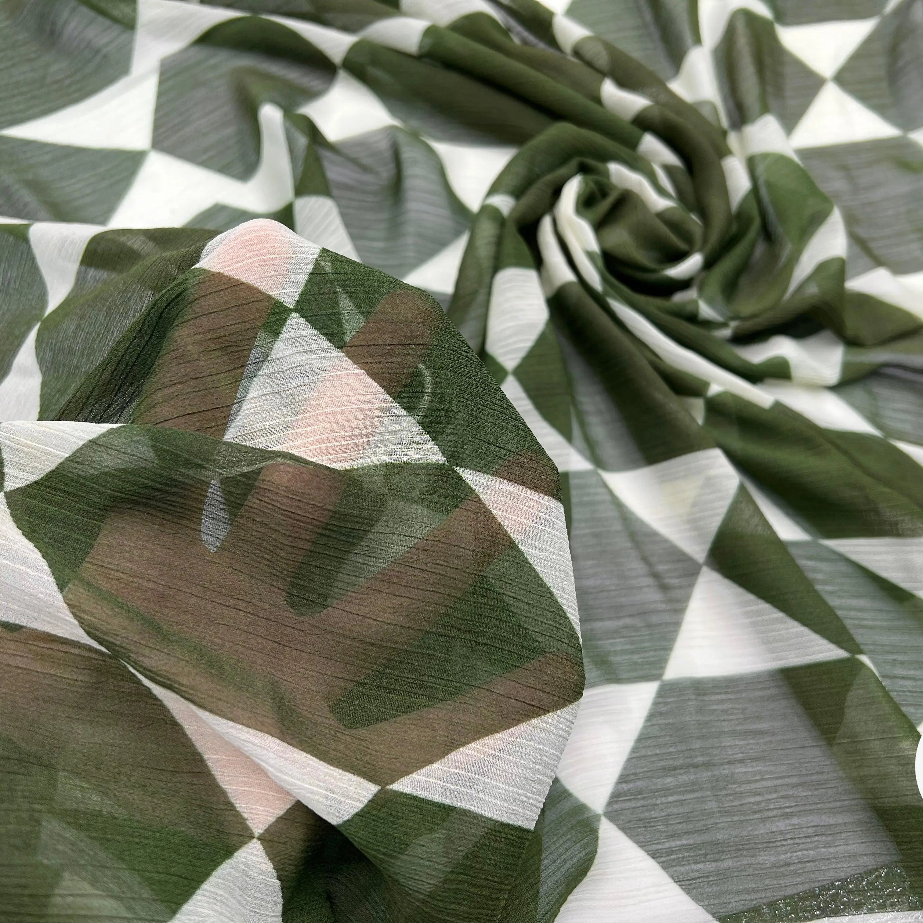 CRÉPON IMPRIMÉ LOSANGES VERT FONCÉS - My Little Coupon - tissu - coudre