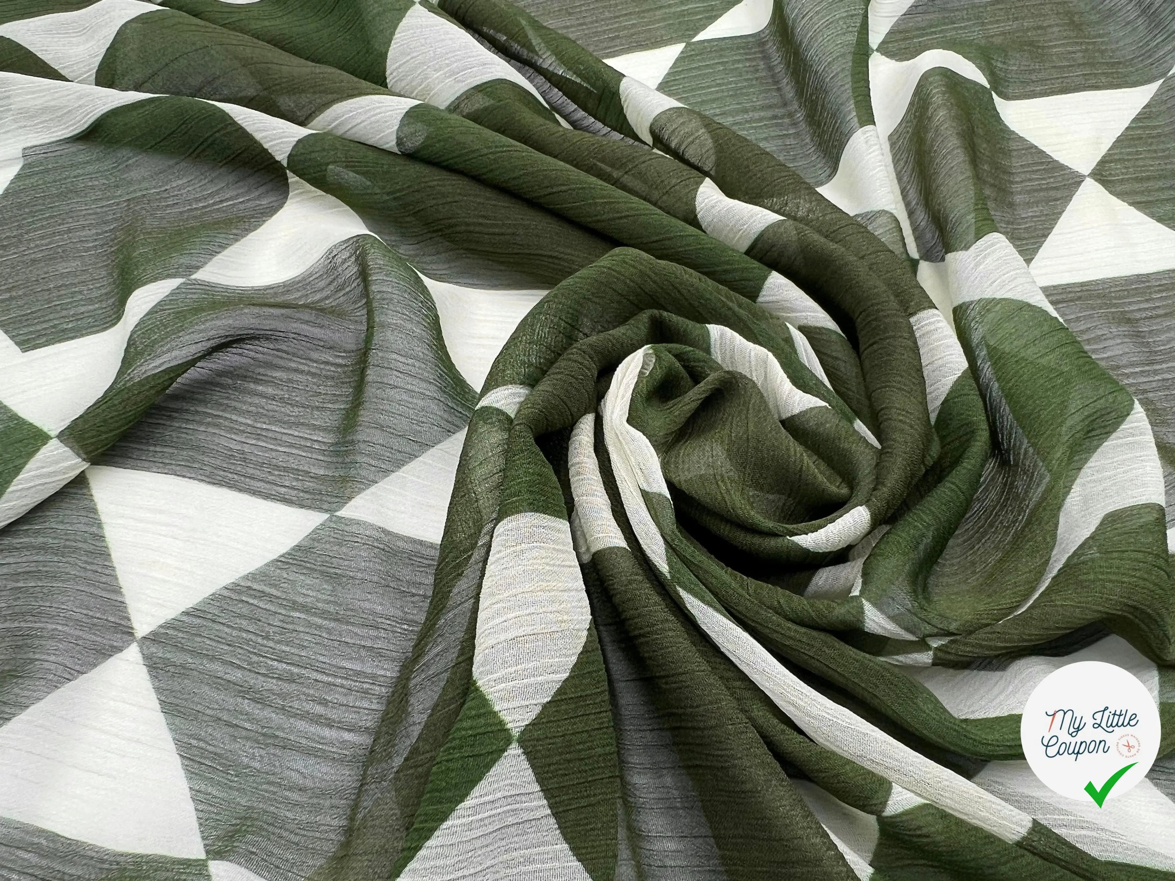 CRÉPON IMPRIMÉ LOSANGES VERT FONCÉS - My Little Coupon - tissu - coudre