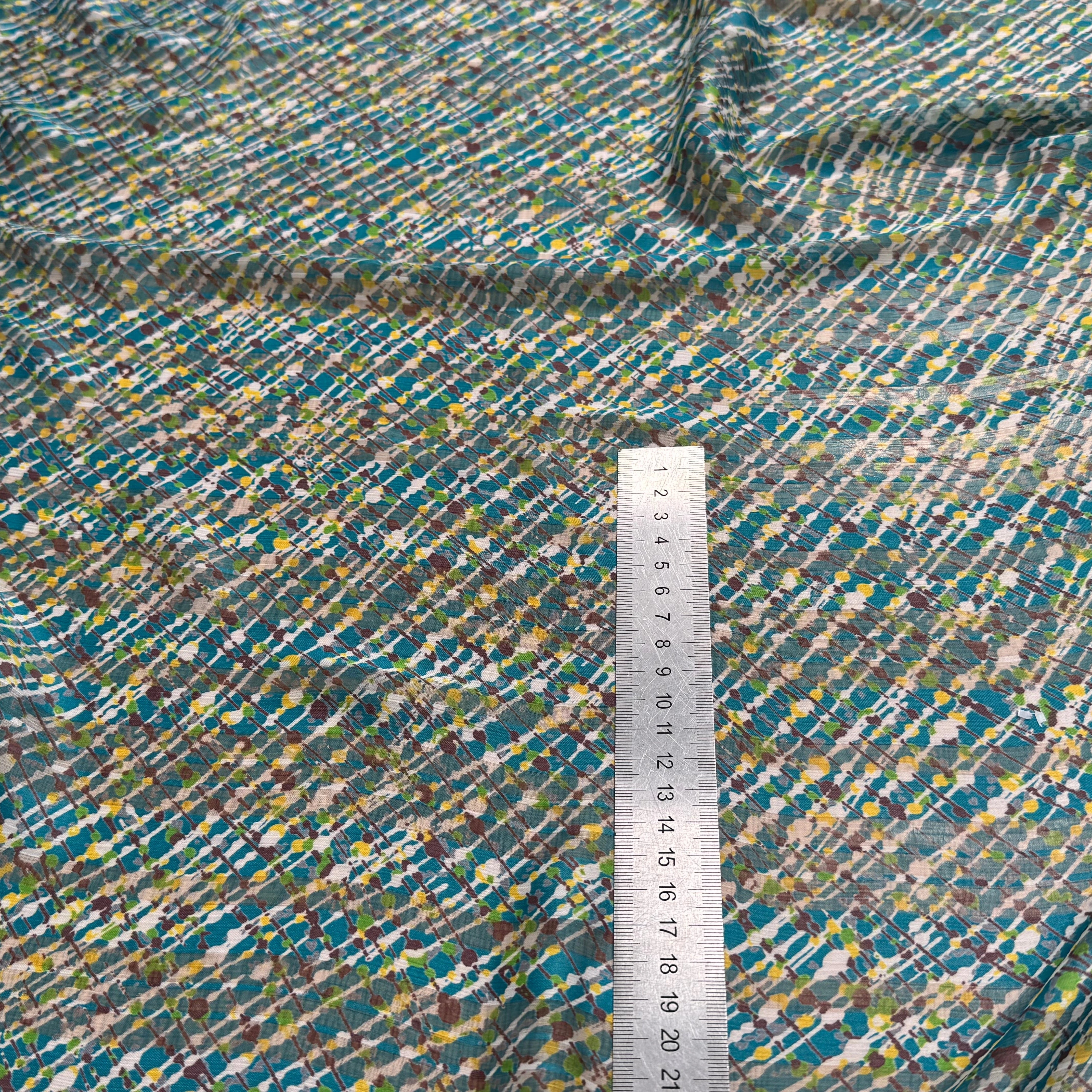 CREPON IMPRIMÉ MULTICOLORES OEUVRE D'ART FOND TURQUOISE - My Little Coupon