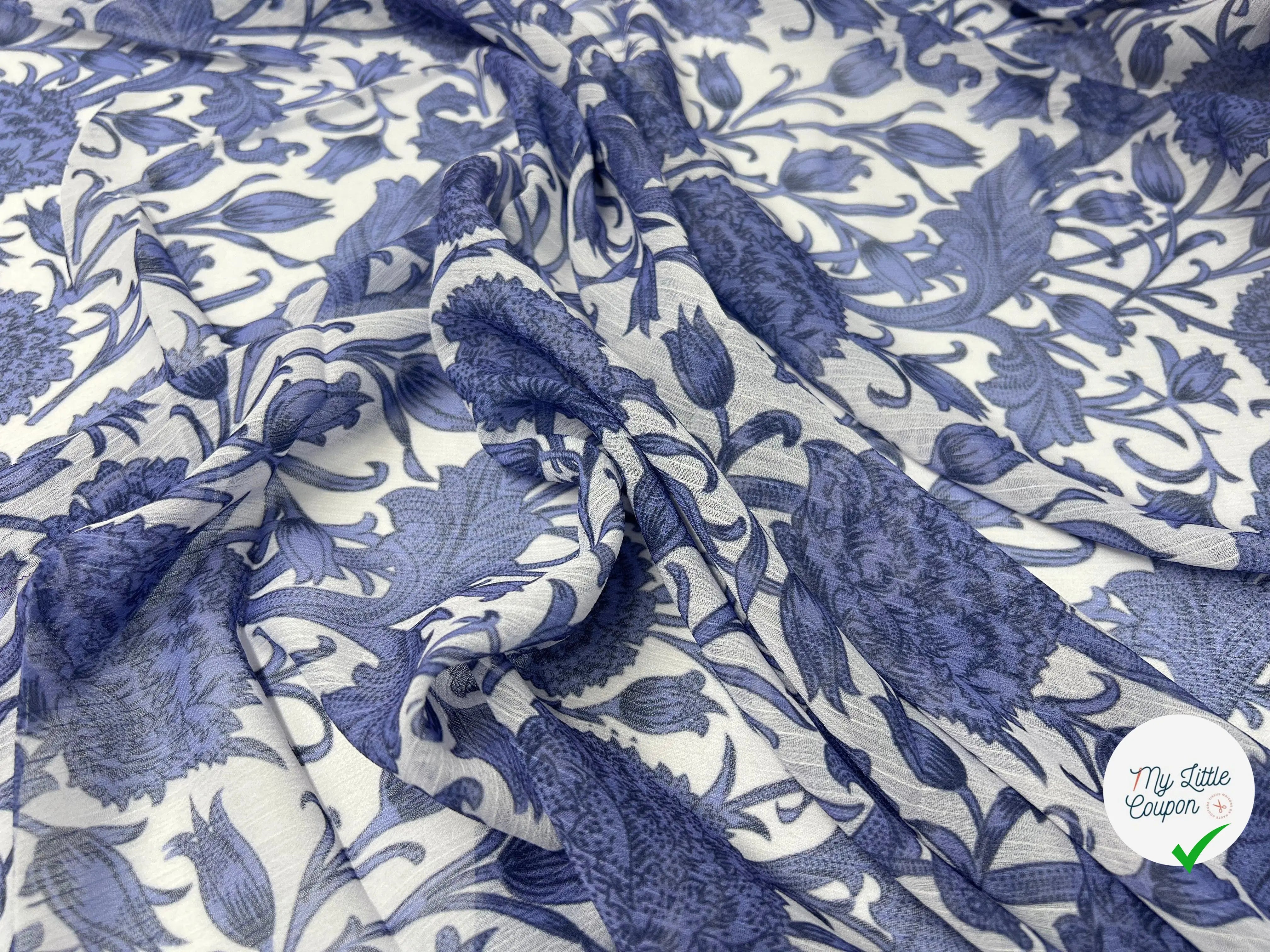 CRÉPON IMPRIMÉ ORNAMENT INDIGO - My Little Coupon - tissu - coudre