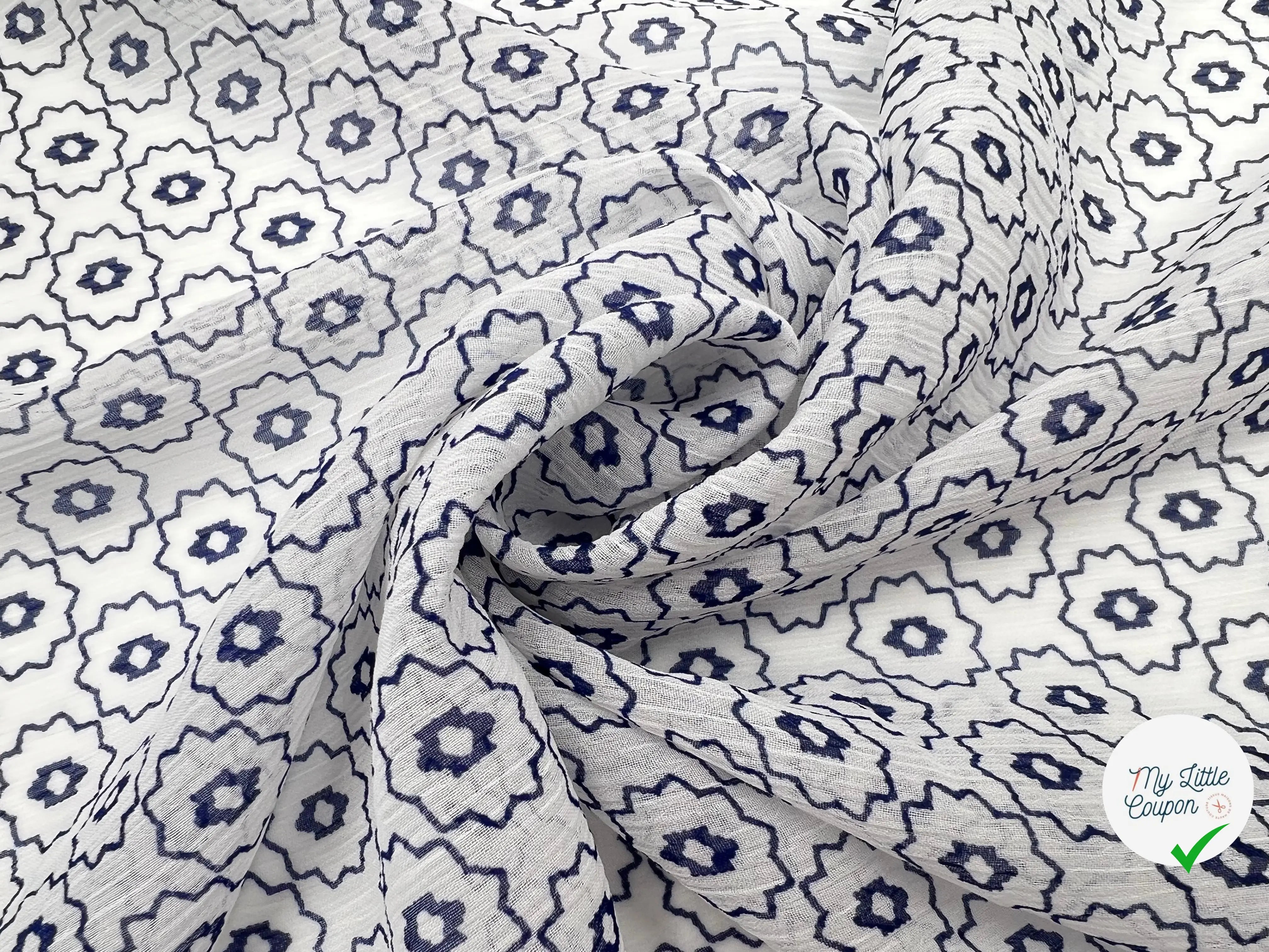 CRÉPON POLYESTER ROSACE INDIGO MLC INTERN