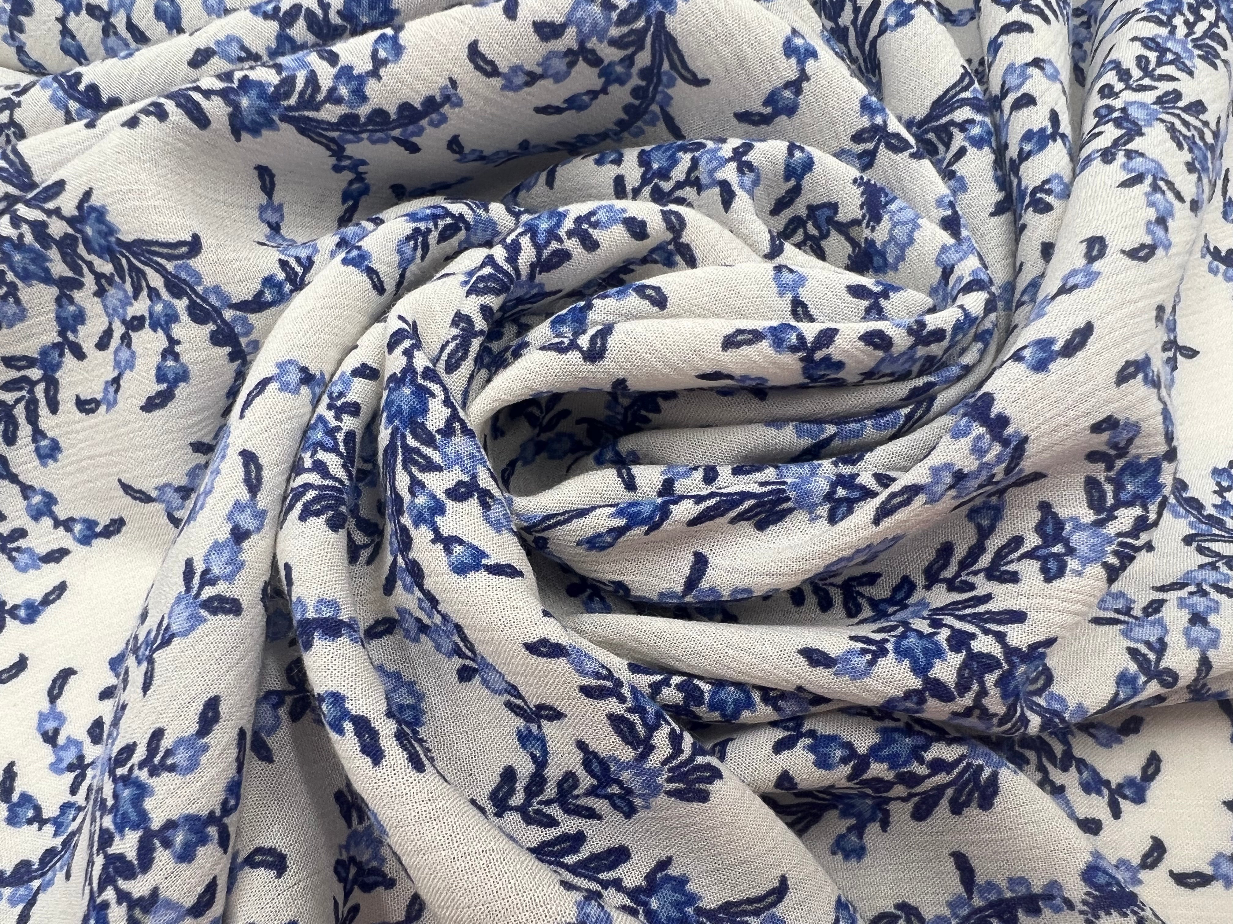 CRÊPON VISCOSE IMPRIMÉ FLORA PROVENZA BLEU MSO