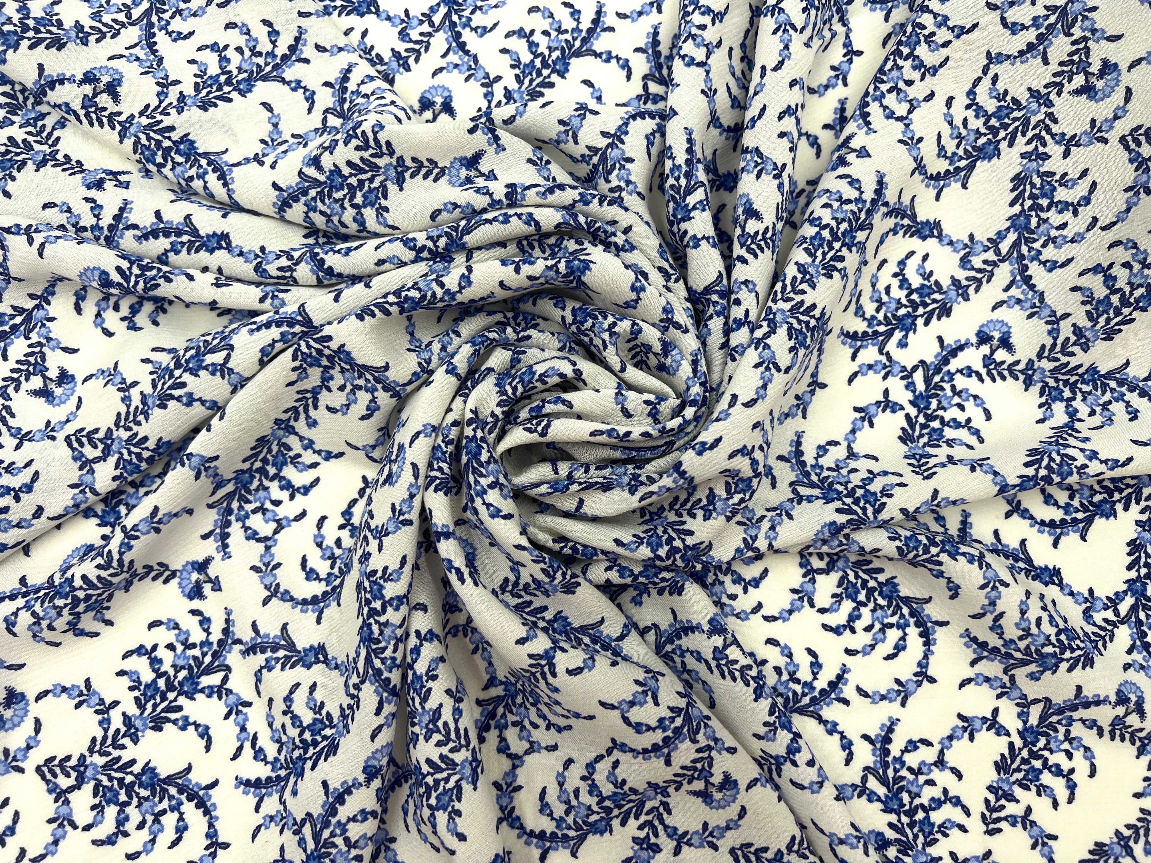 CRÊPON VISCOSE IMPRIMÉ FLORA PROVENZA BLEU MSO