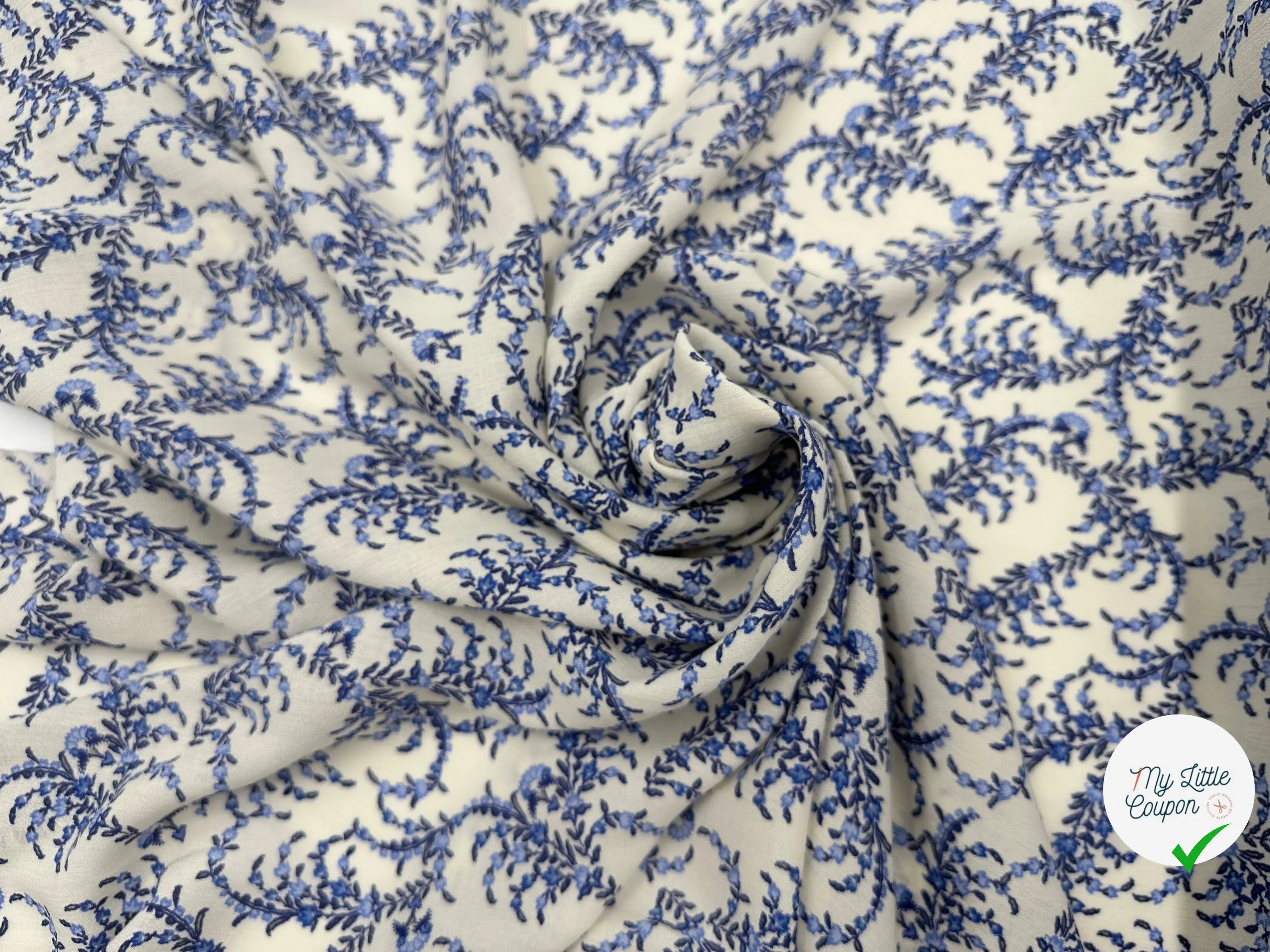 CRÊPON VISCOSE IMPRIMÉ FLORA PROVENZA BLEU MSO