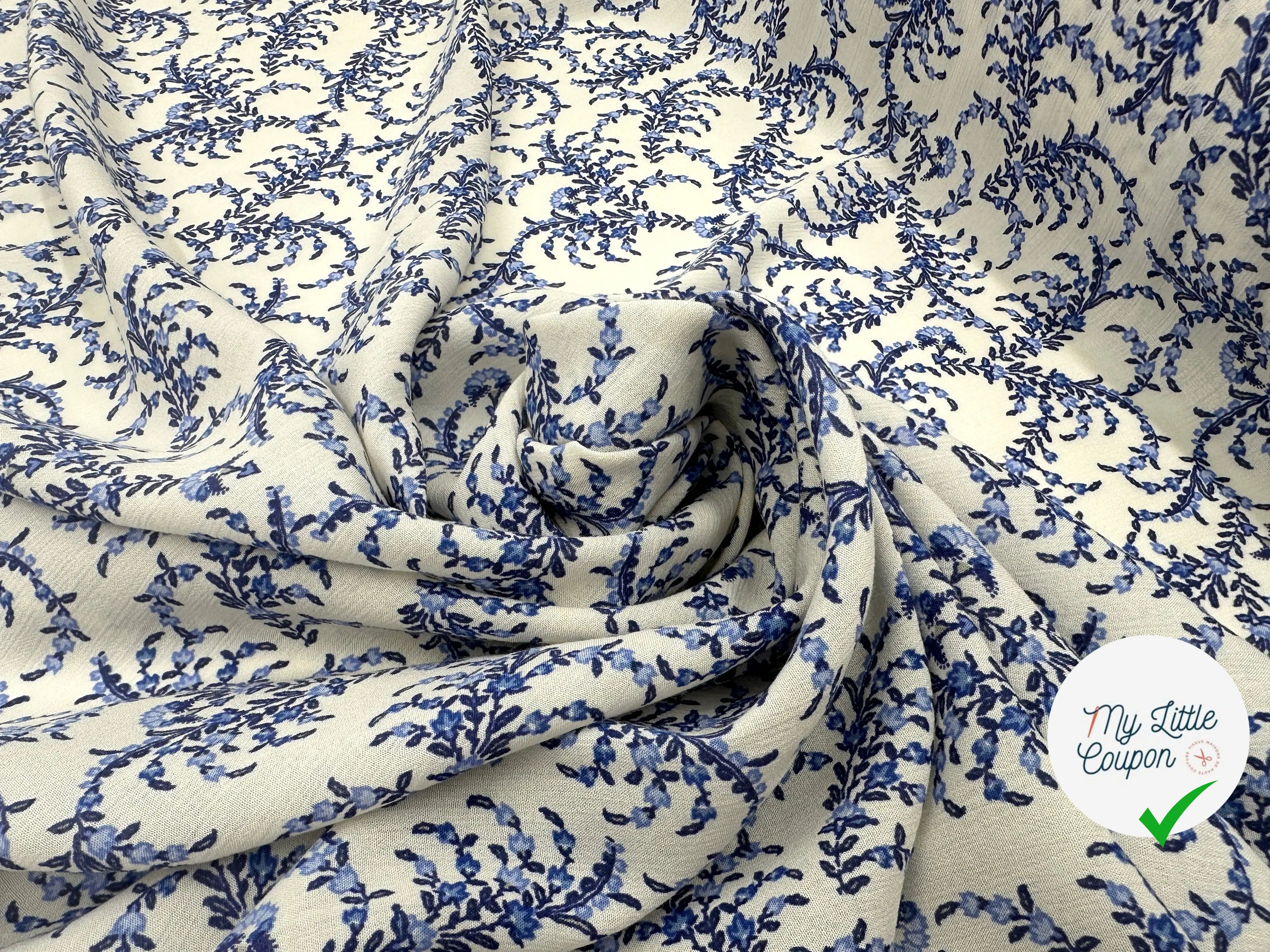 CRÊPON VISCOSE IMPRIMÉ FLORA PROVENZA BLEU MSO