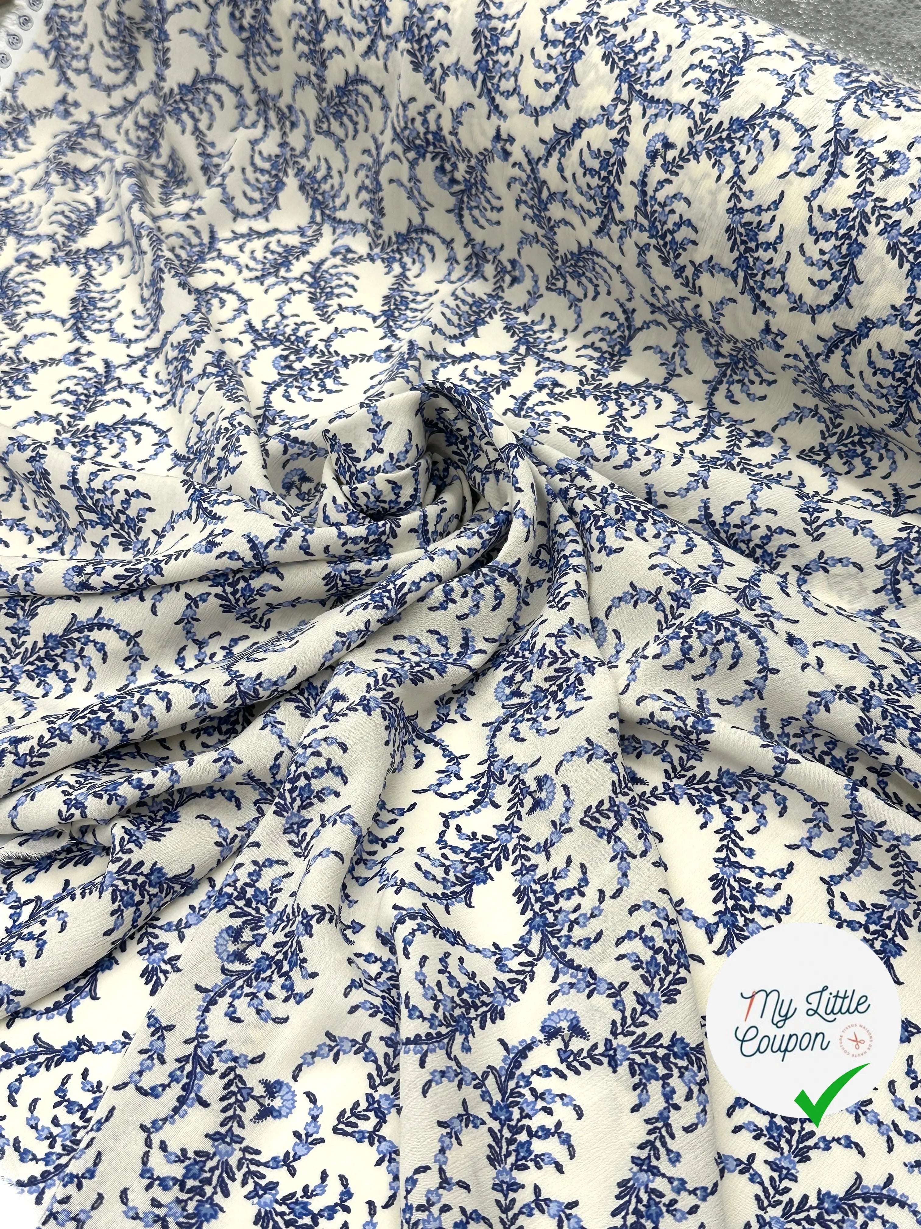 CRÊPON VISCOSE IMPRIMÉ FLORA PROVENZA BLEU MSO