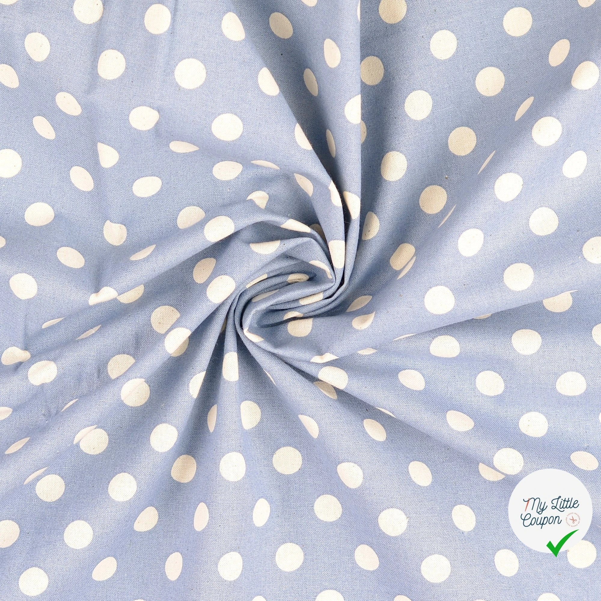 CRETONNE DE COTON POIS BLEU CLAIR - My Little Coupon