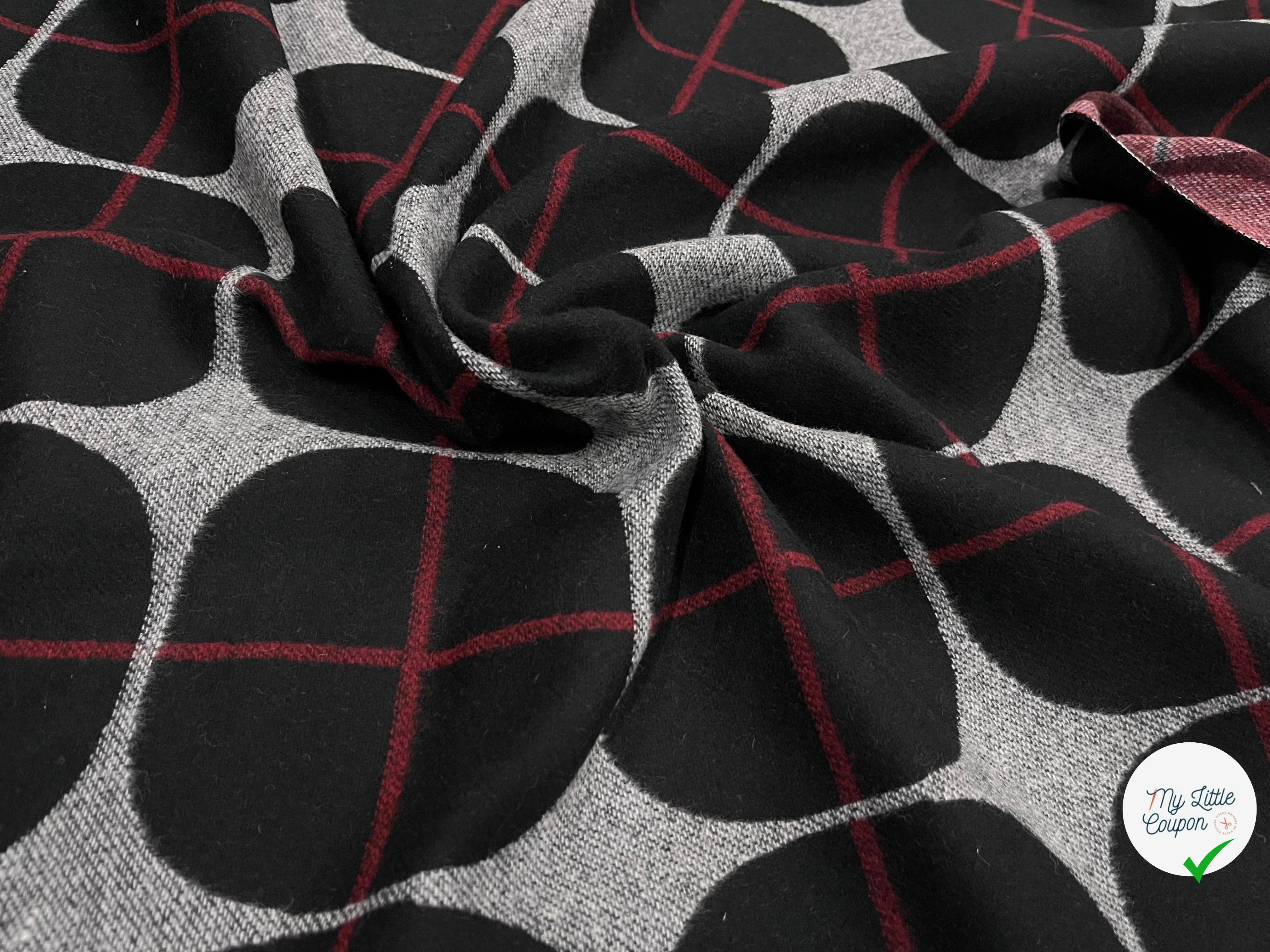 CABAN LAINE CARREAUX GÉOMETRIQUE ROUGE NOIR - My Little Coupon