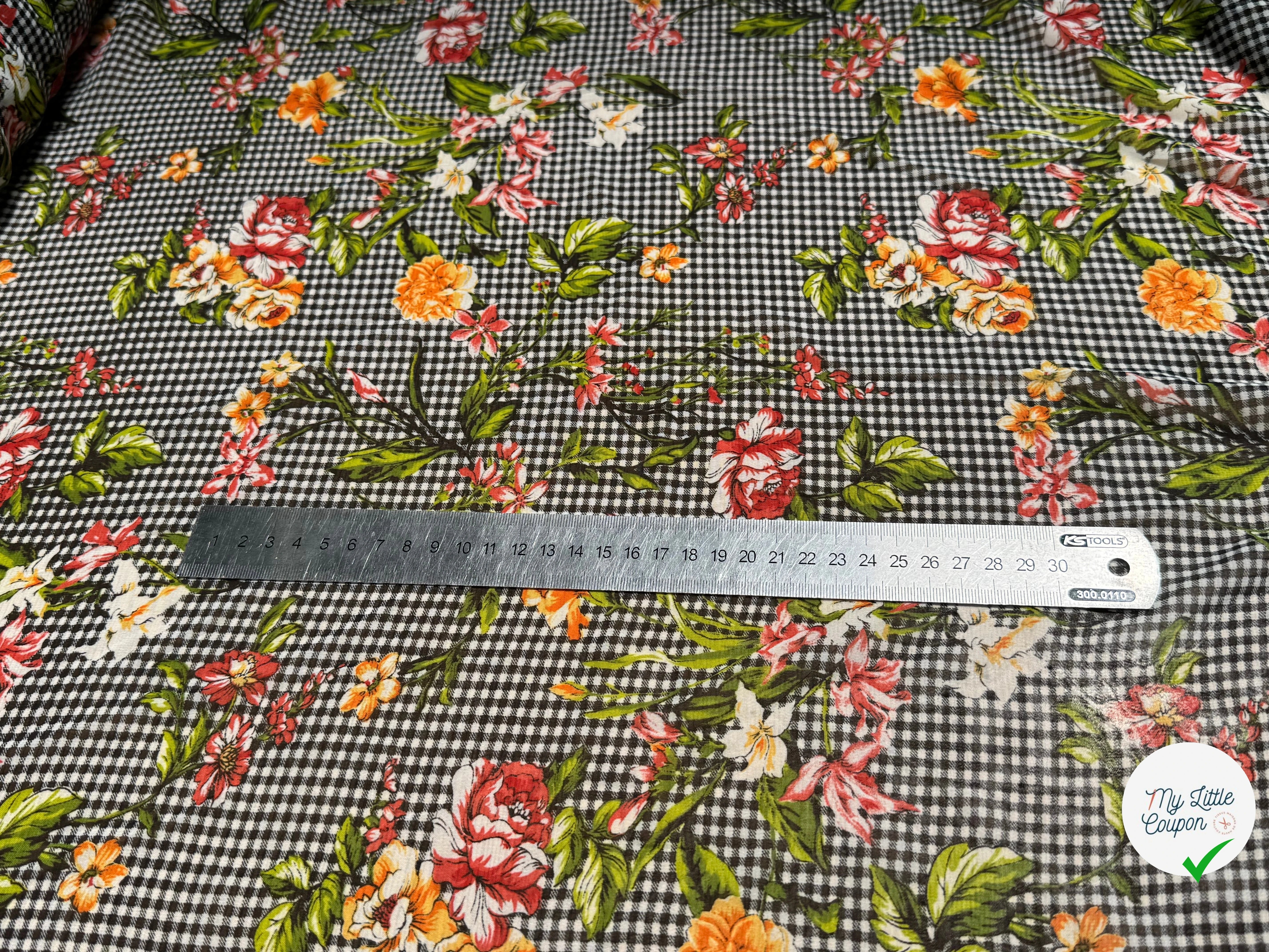 CHIFFON VICHY NOIR FLUIDE GROSSES FLEURS SUPER BEAU - My Little Coupon