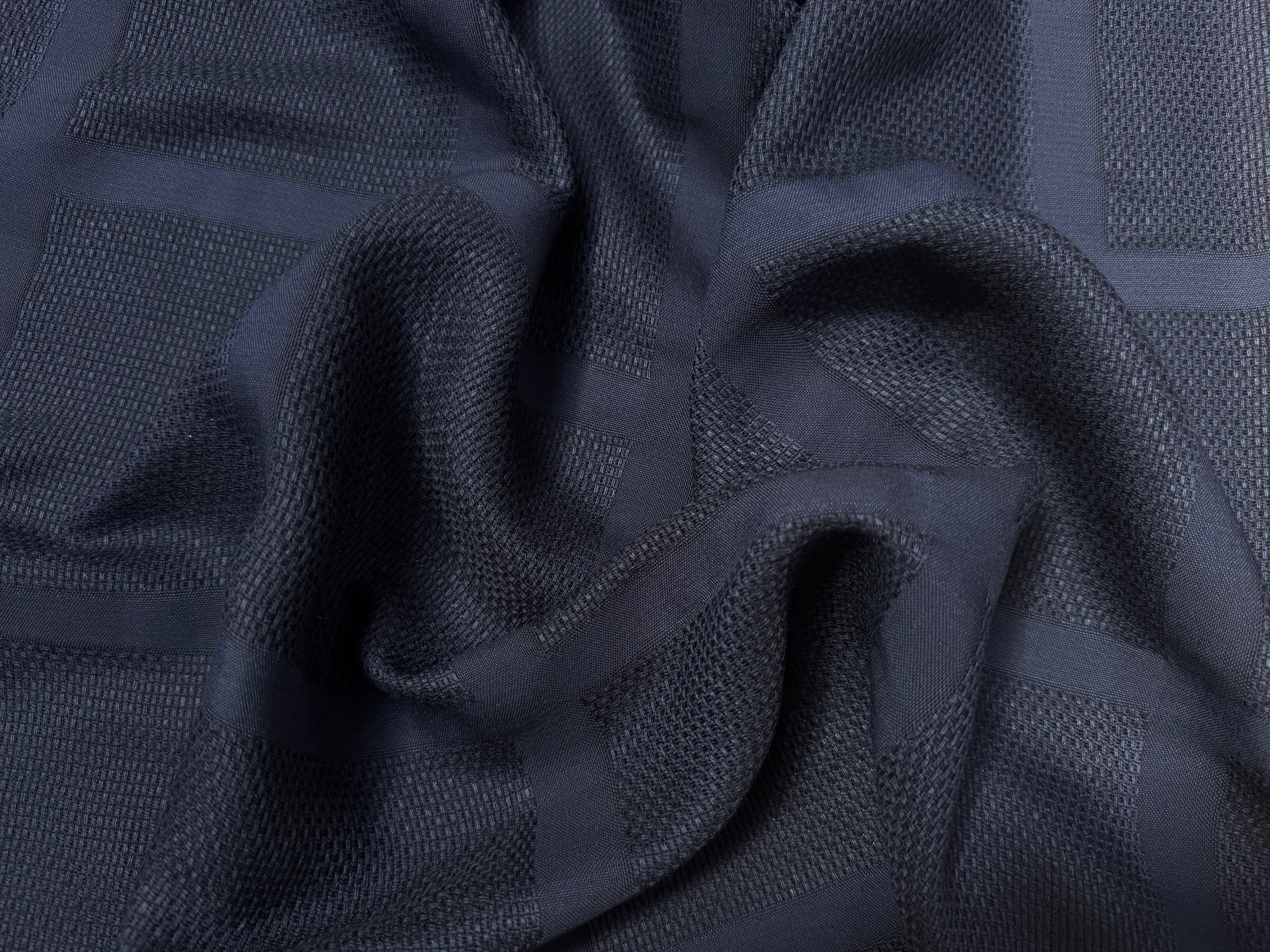 (Chute) COTON ARMURÉ BLEU NAVY MOTIFS CARREAUX TONS SUR TONS - My Little Coupon