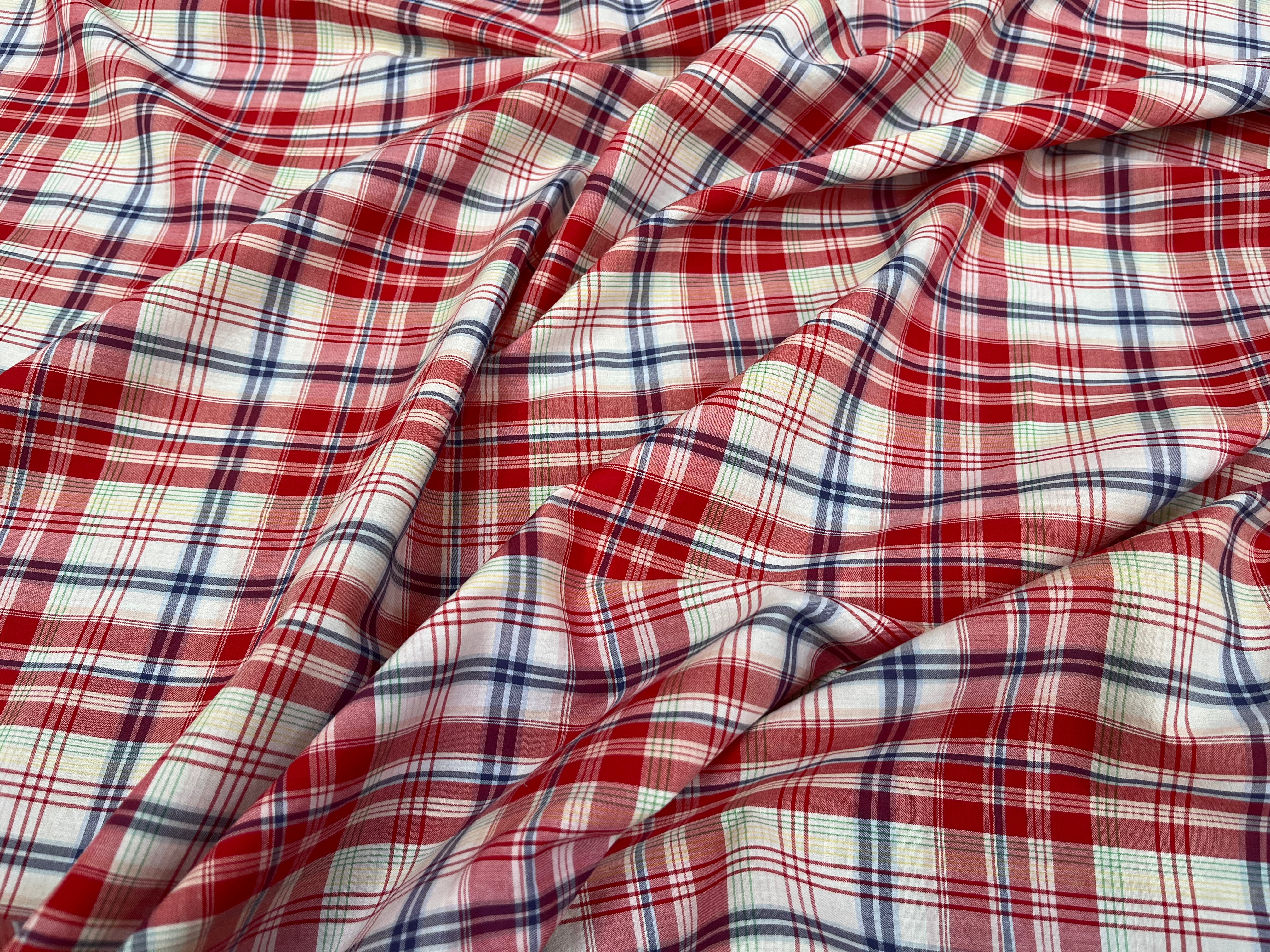 COTON CHEMISE CARREAUX PRINCE DE GALLE ROUGE ET BLEU - My Little Coupon