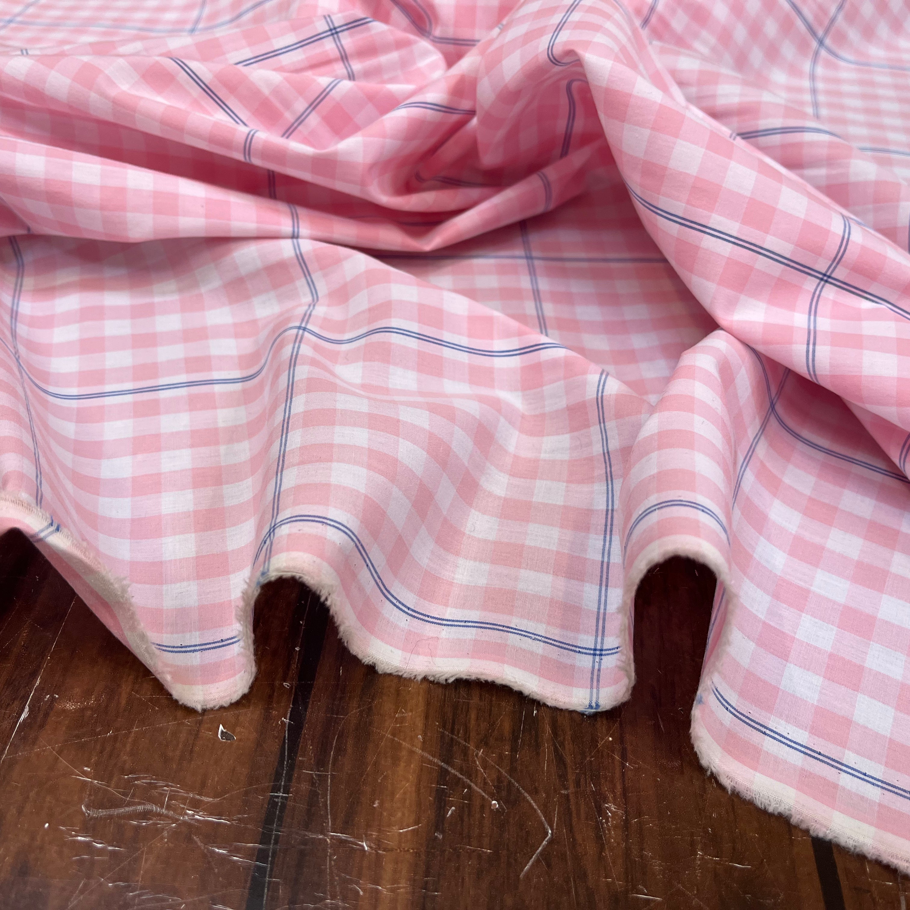 COTON CHEMISE VICHY ROSE CARREAUX BLEU - My Little Coupon