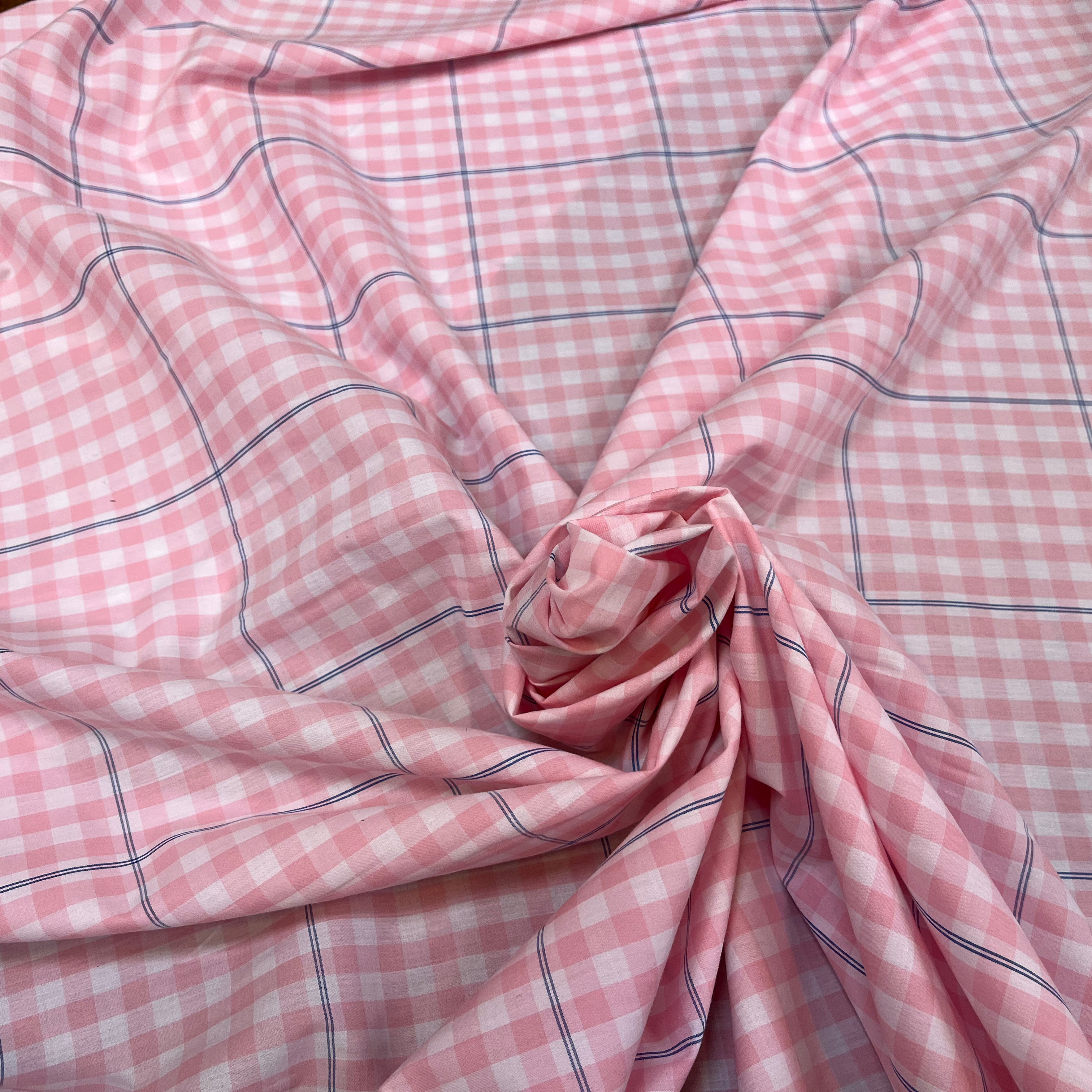 COTON CHEMISE VICHY ROSE CARREAUX BLEU - My Little Coupon