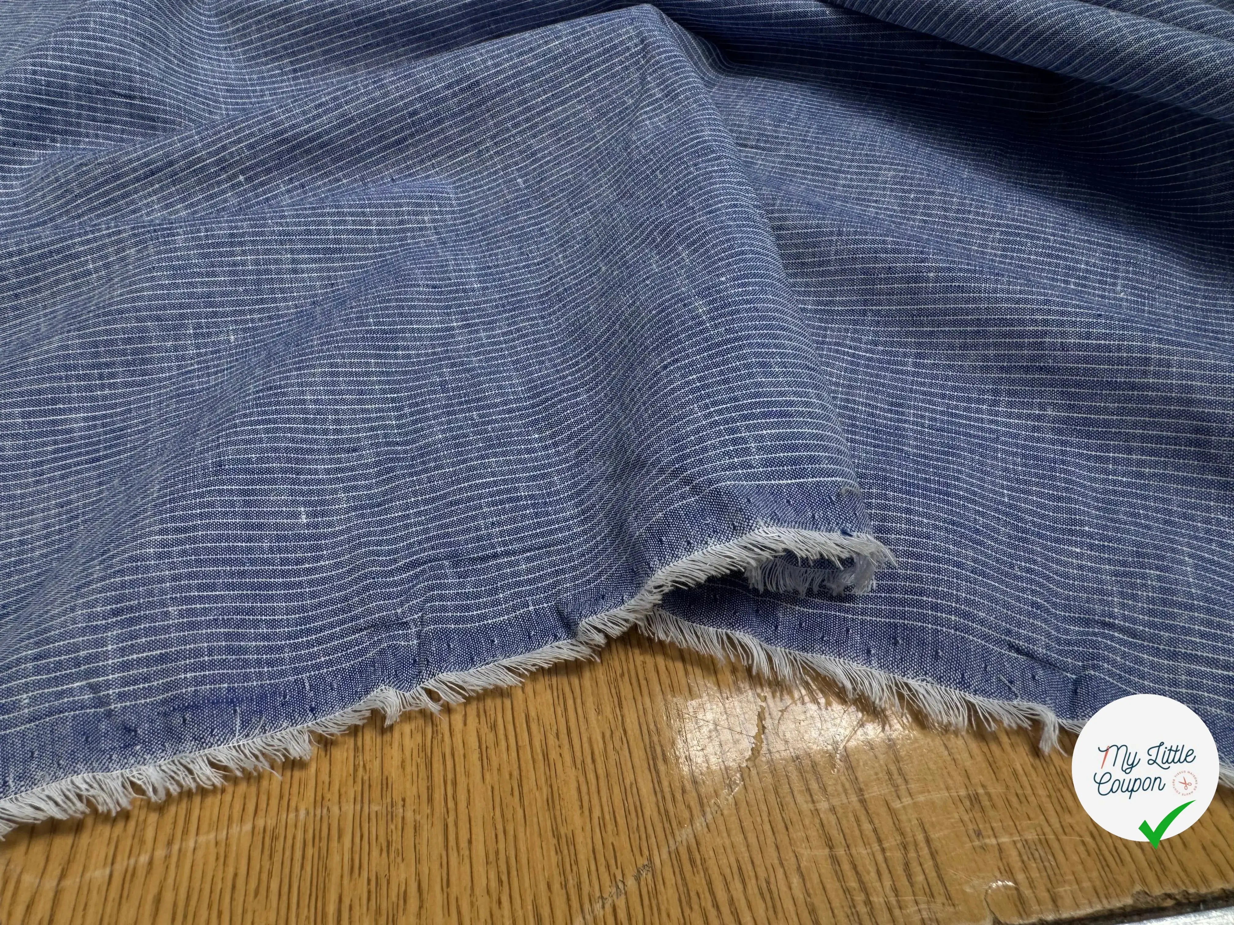 COTON EFFET LIN BLEU FONCÉ LIGNES BLANC - My Little Coupon