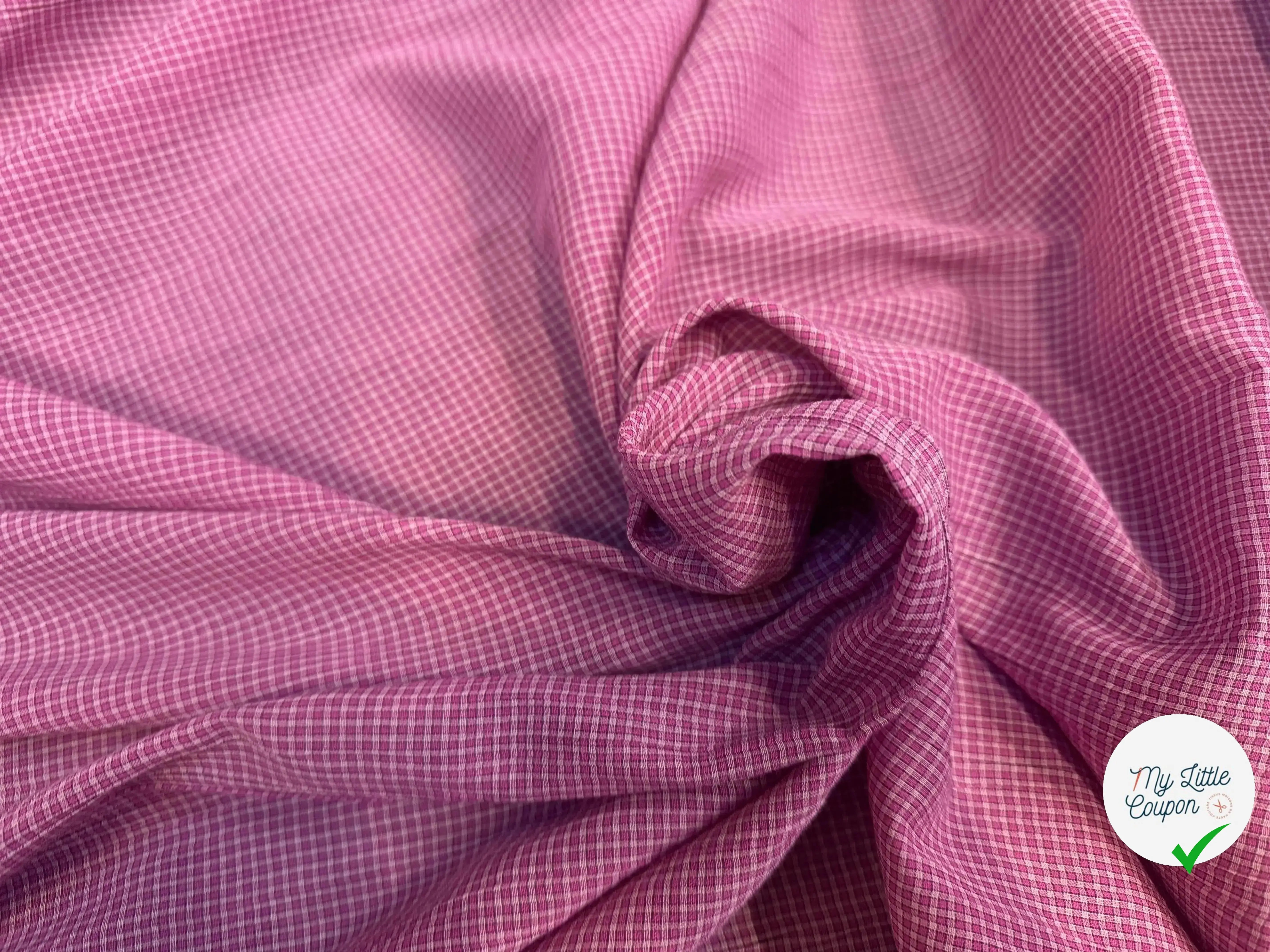 COTON LEGER LEGERMENT GAUFFRE PETIT CARREAUX ROSE - My Little Coupon