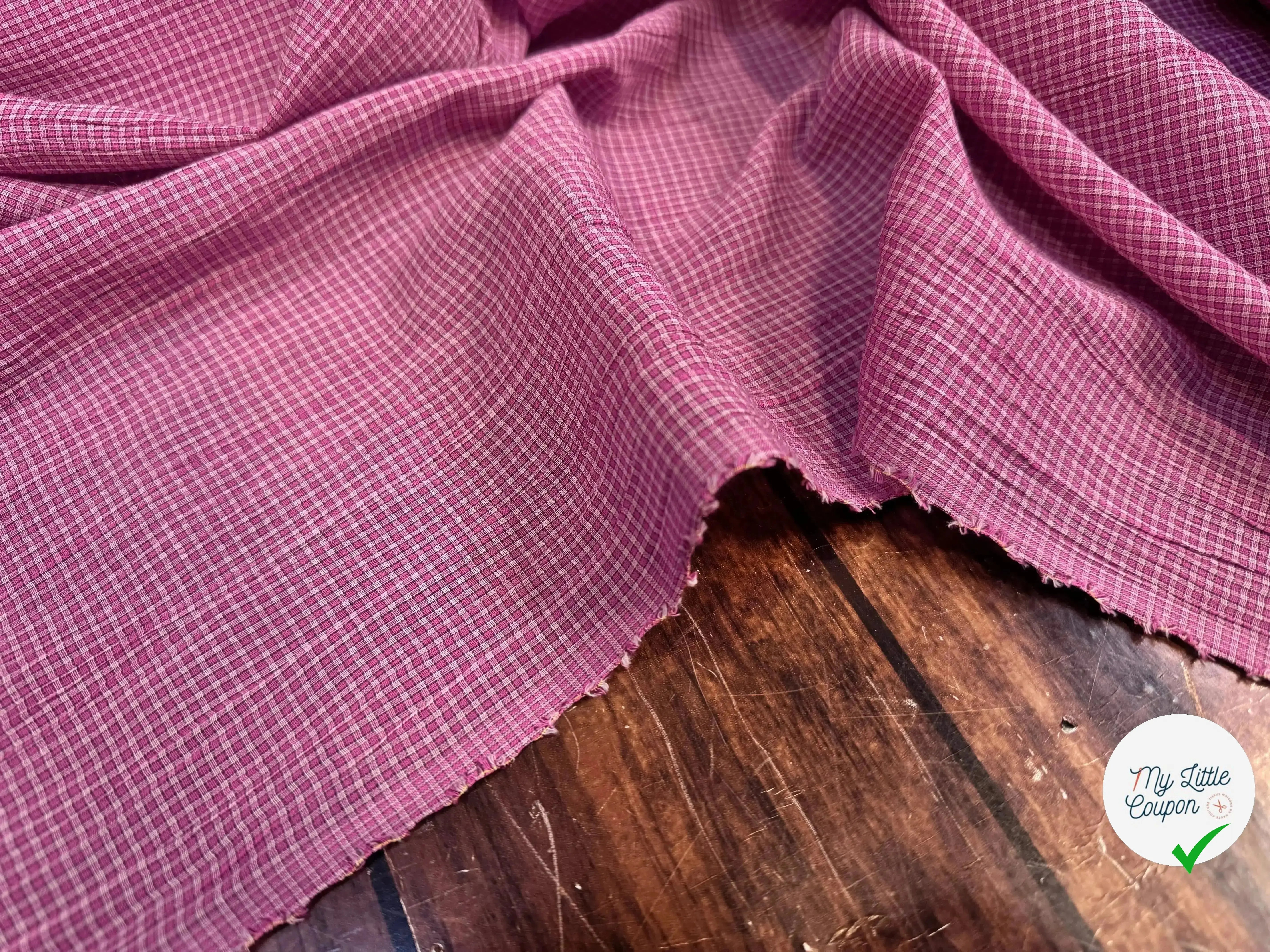 COTON LEGER LEGERMENT GAUFFRE PETIT CARREAUX ROSE - My Little Coupon