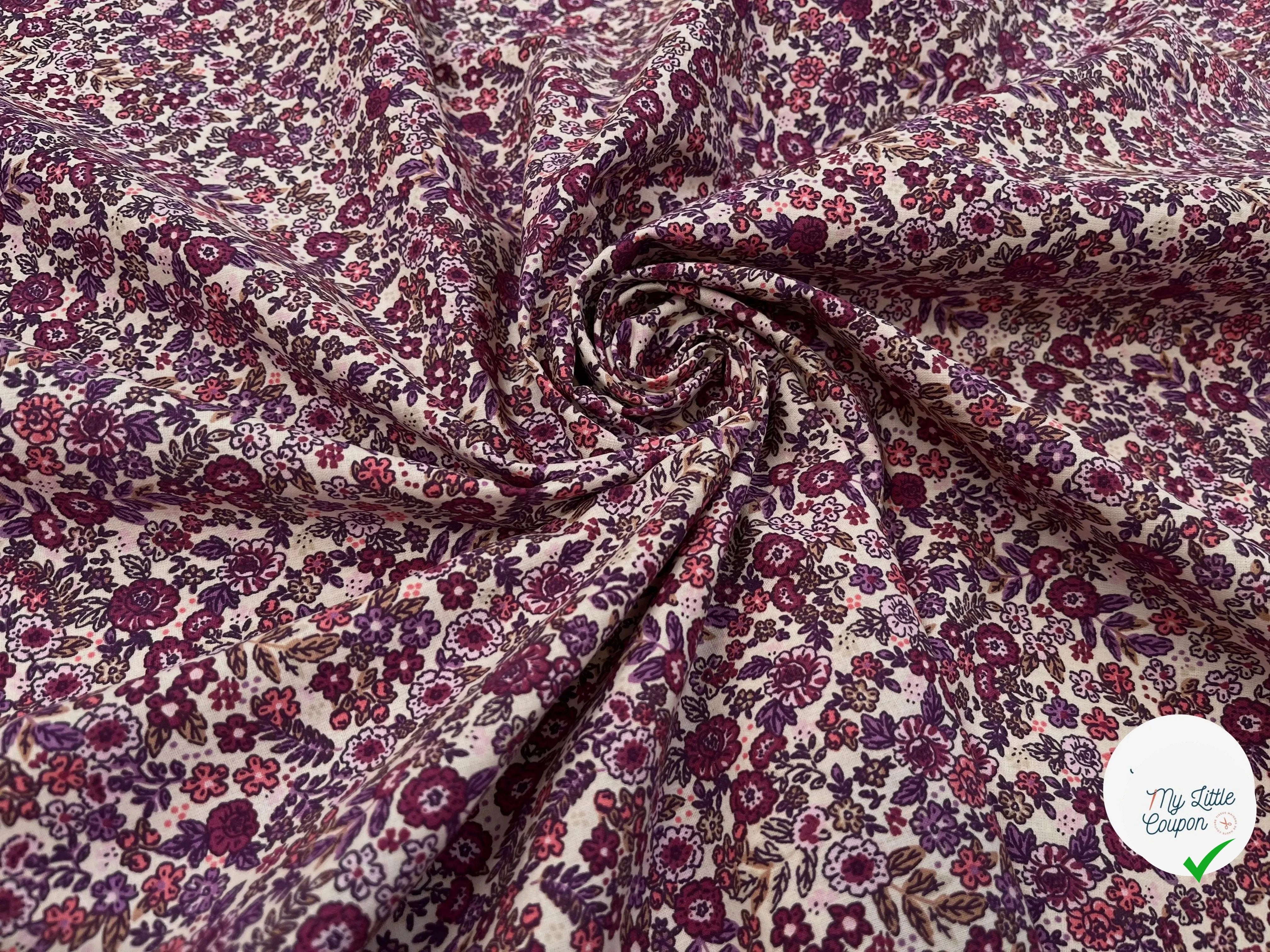 COTONNADE BARBARA ÉCRU ET VIOLET - My Little Coupon