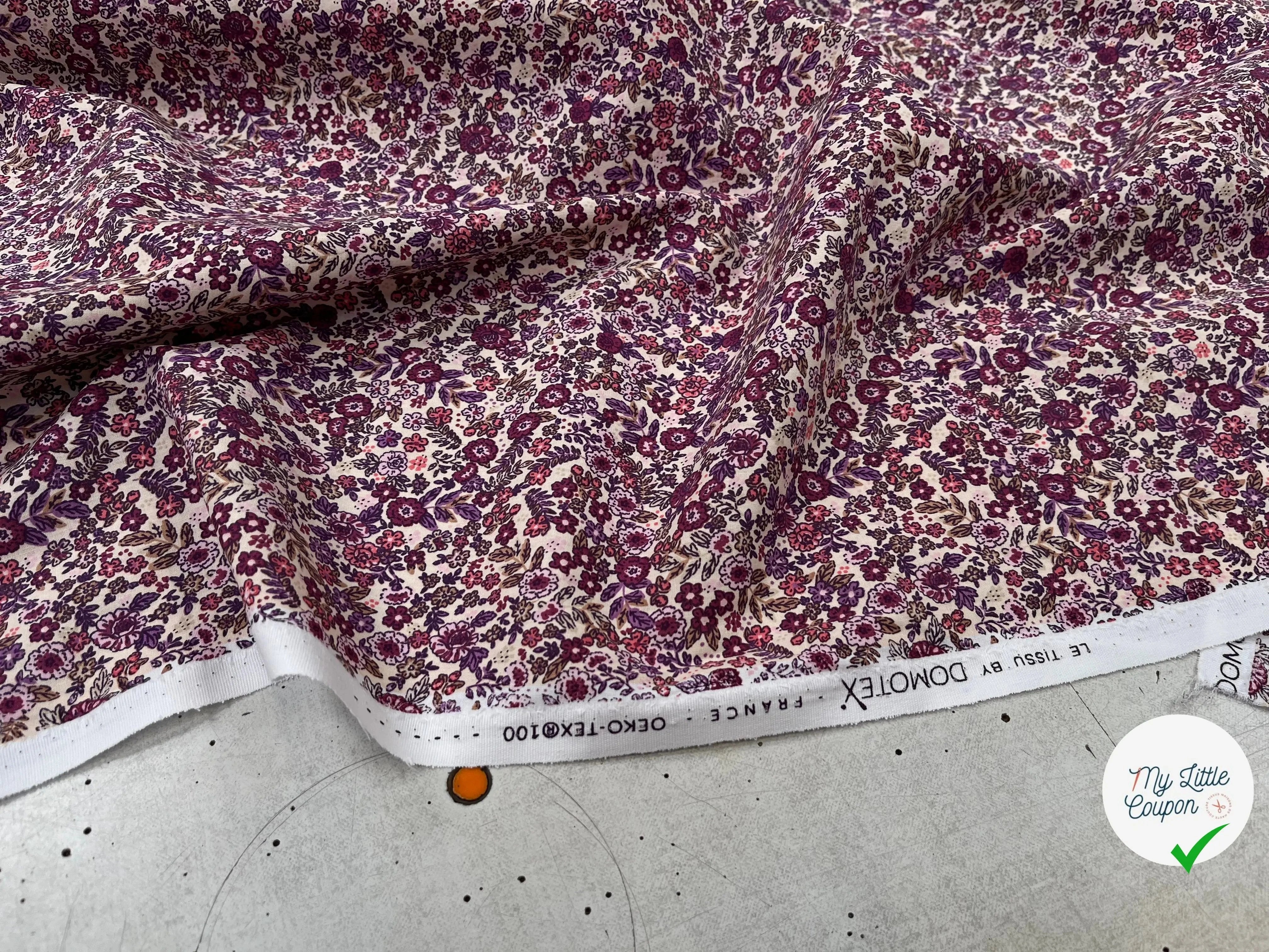COTONNADE BARBARA ÉCRU ET VIOLET - My Little Coupon