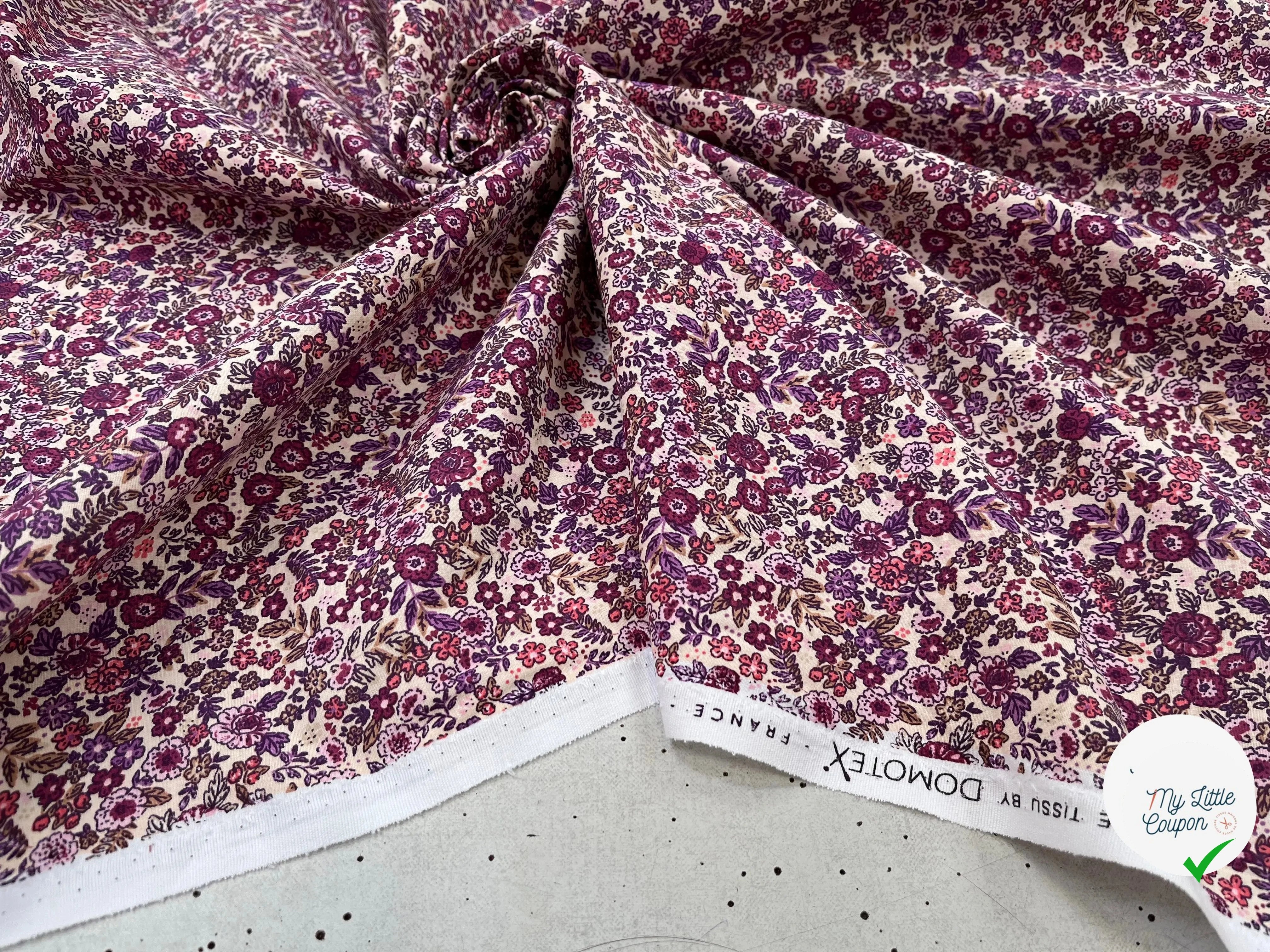 COTONNADE BARBARA ÉCRU ET VIOLET - My Little Coupon