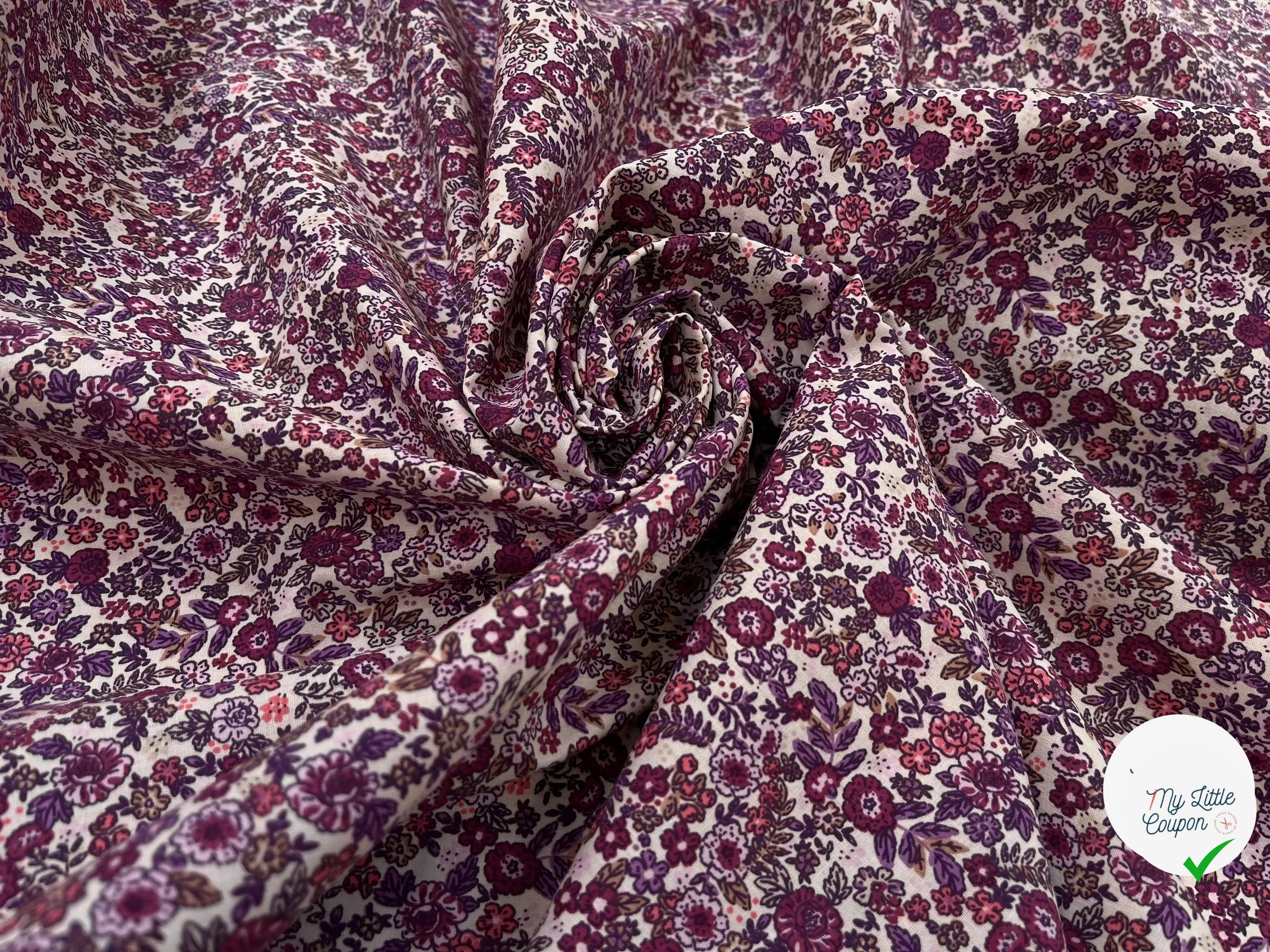 COTONNADE BARBARA ÉCRU ET VIOLET - My Little Coupon