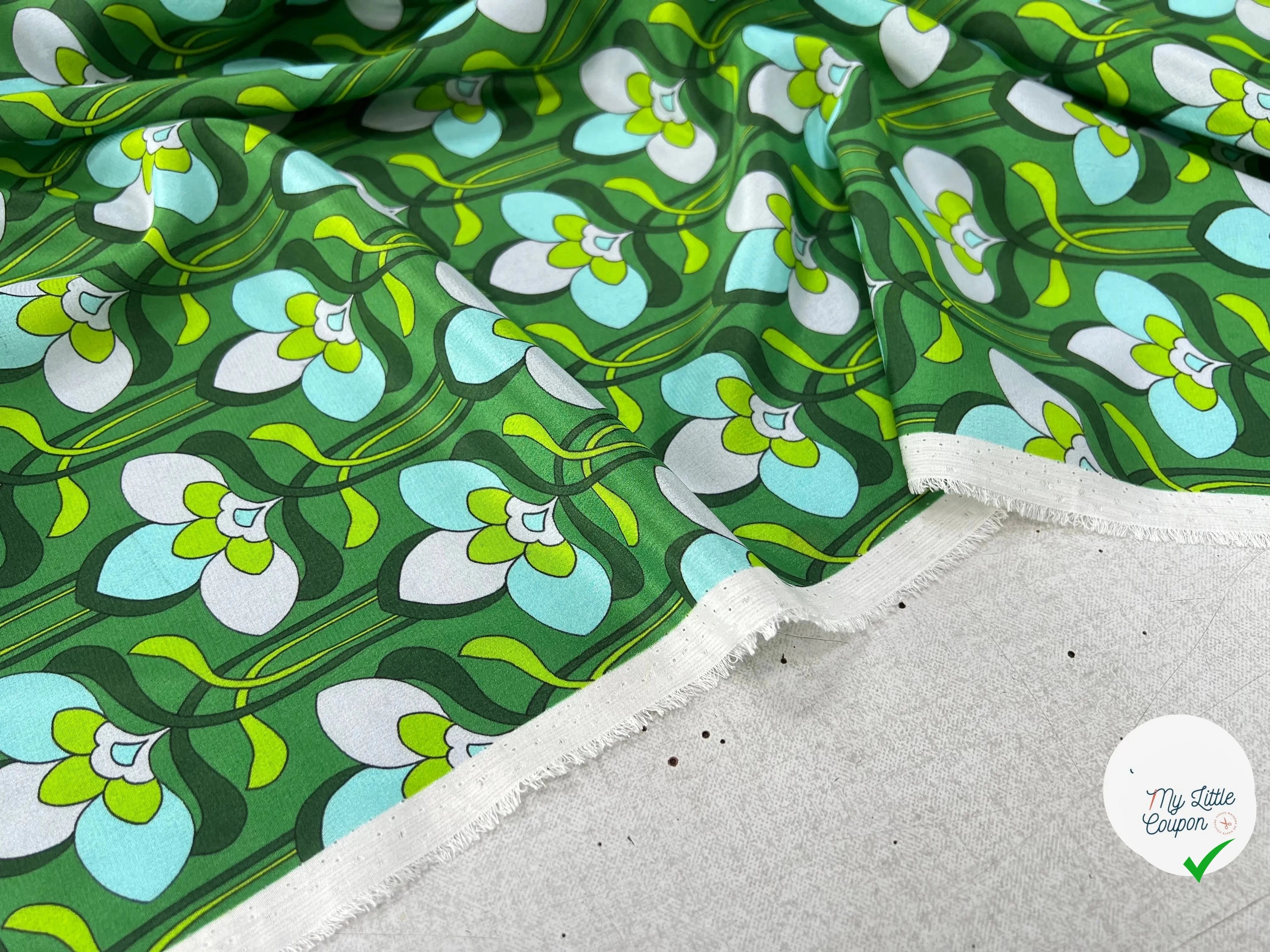 CREPE DE CHINE 100% SOIE FLEURS VERTES - My Little Coupon