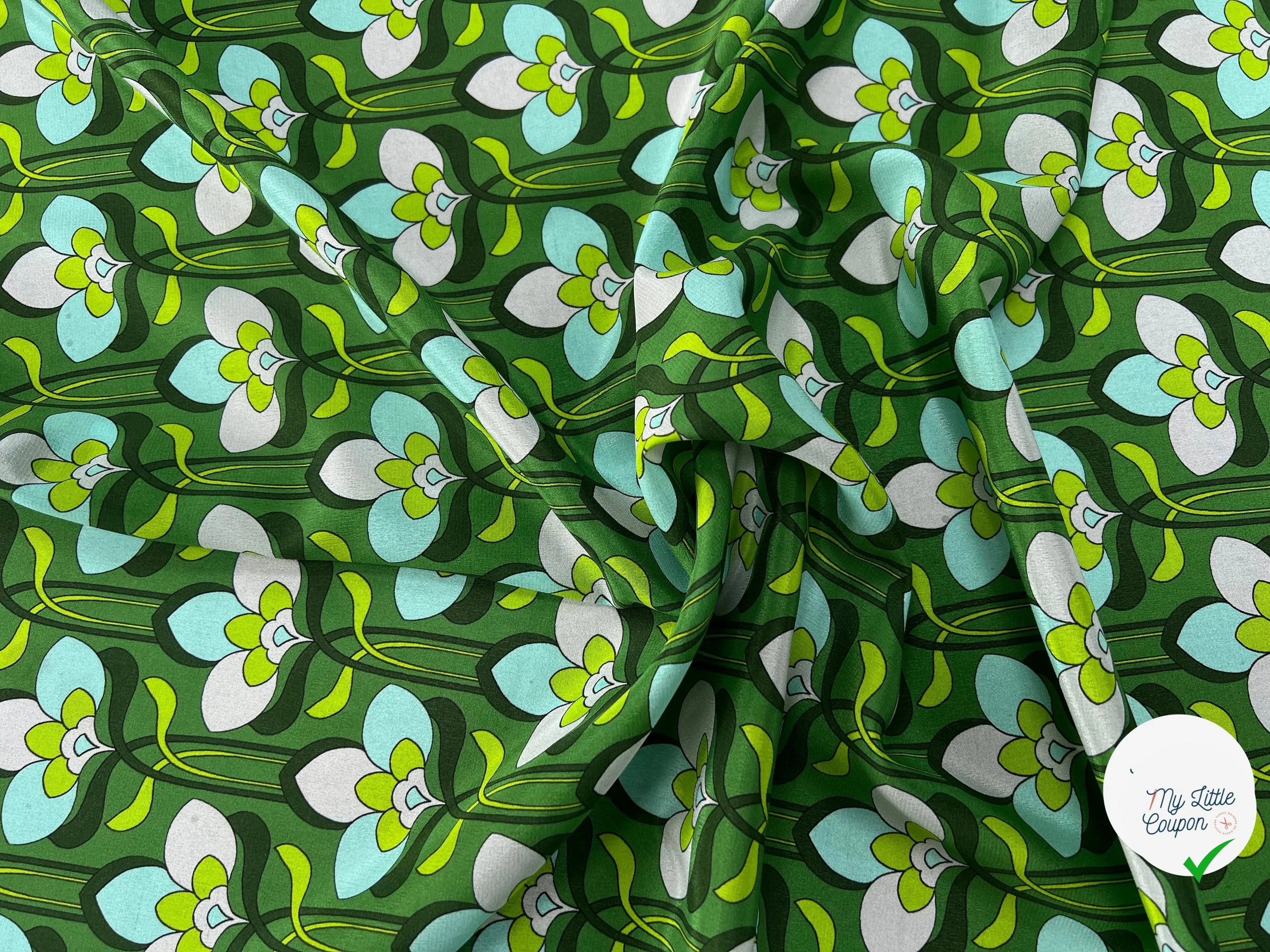 CREPE DE CHINE 100% SOIE FLEURS VERTES - My Little Coupon