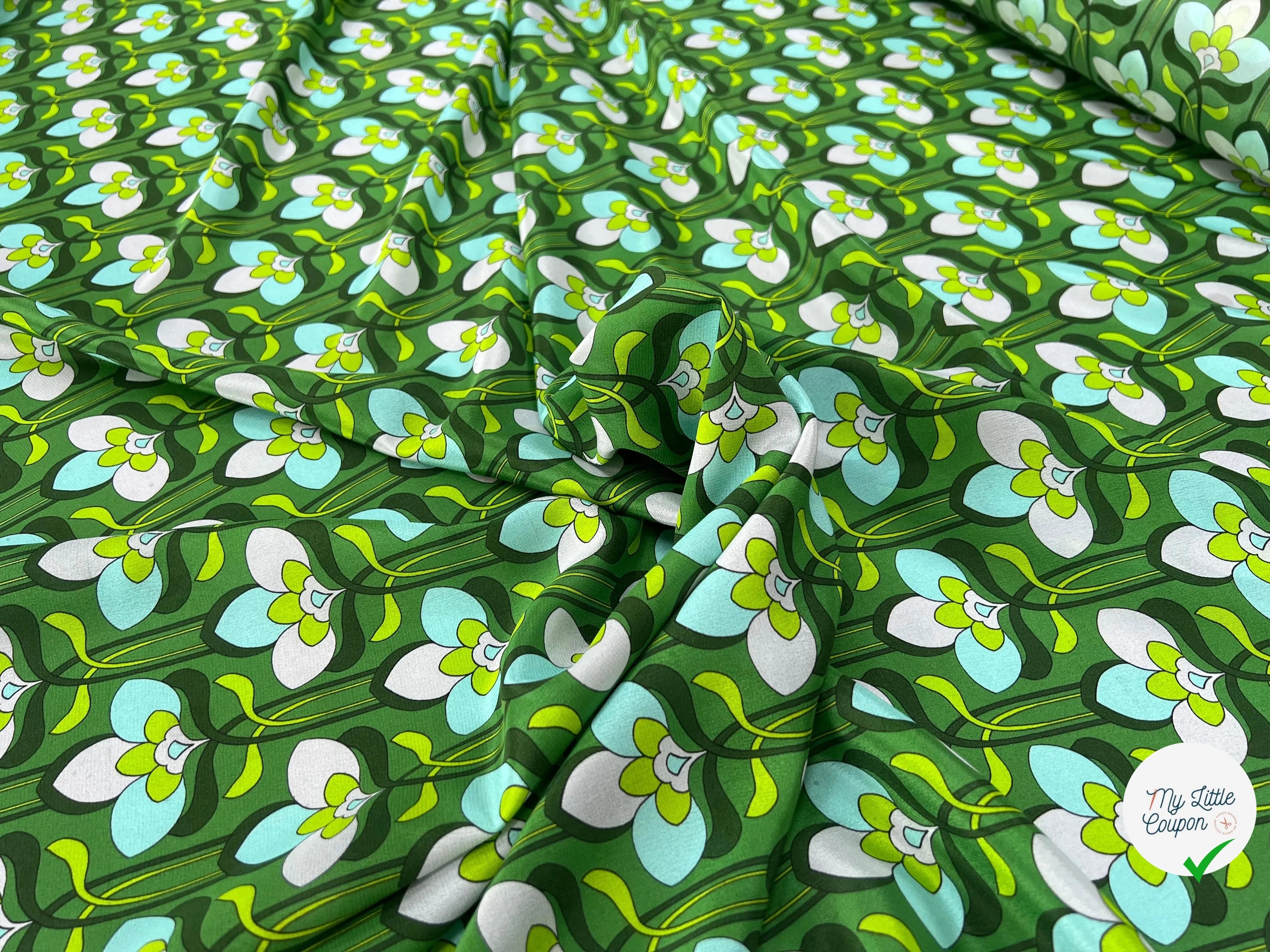 CREPE DE CHINE 100% SOIE FLEURS VERTES - My Little Coupon