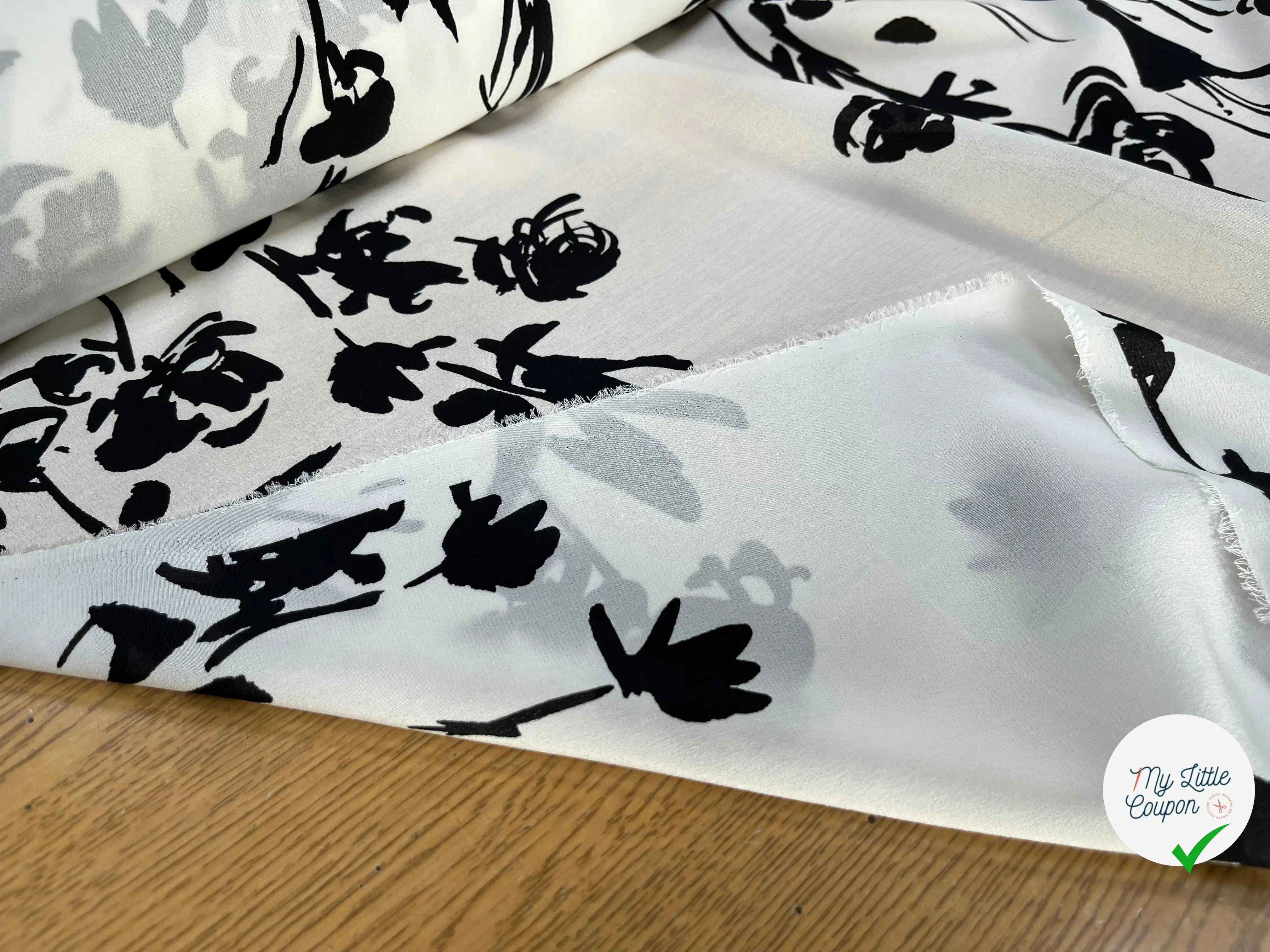 CREPE DE CHINE 100% SOIE JAPONISANT NOIR & BLANC - My Little Coupon
