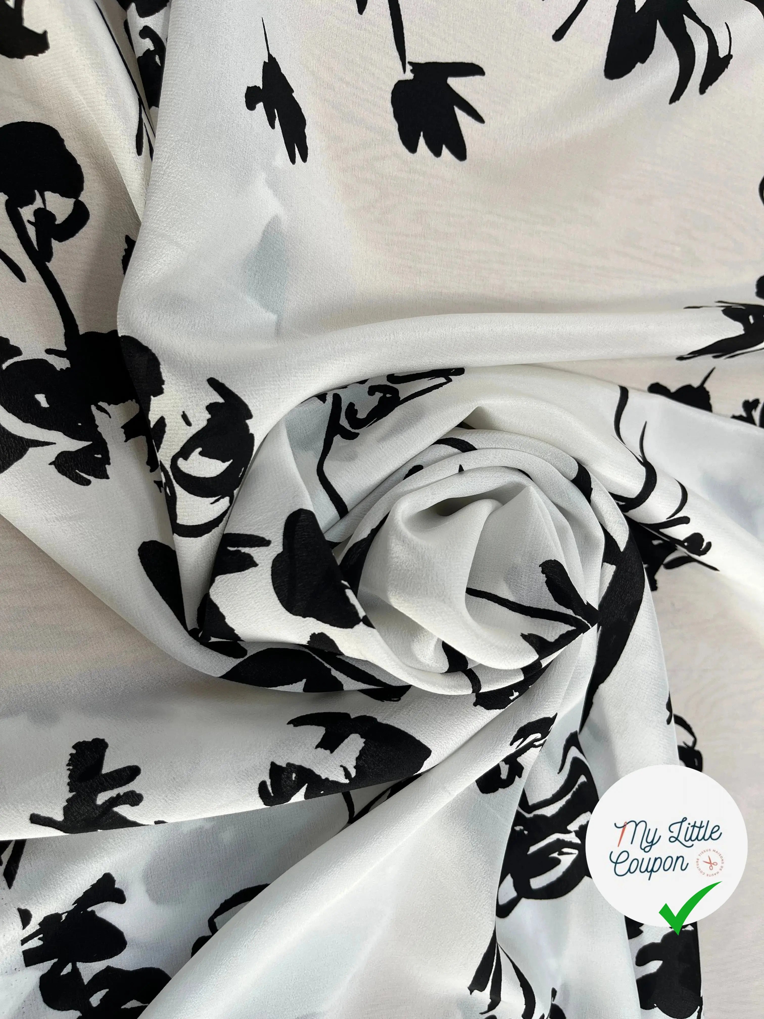 CREPE DE CHINE 100% SOIE JAPONISANT NOIR & BLANC - My Little Coupon