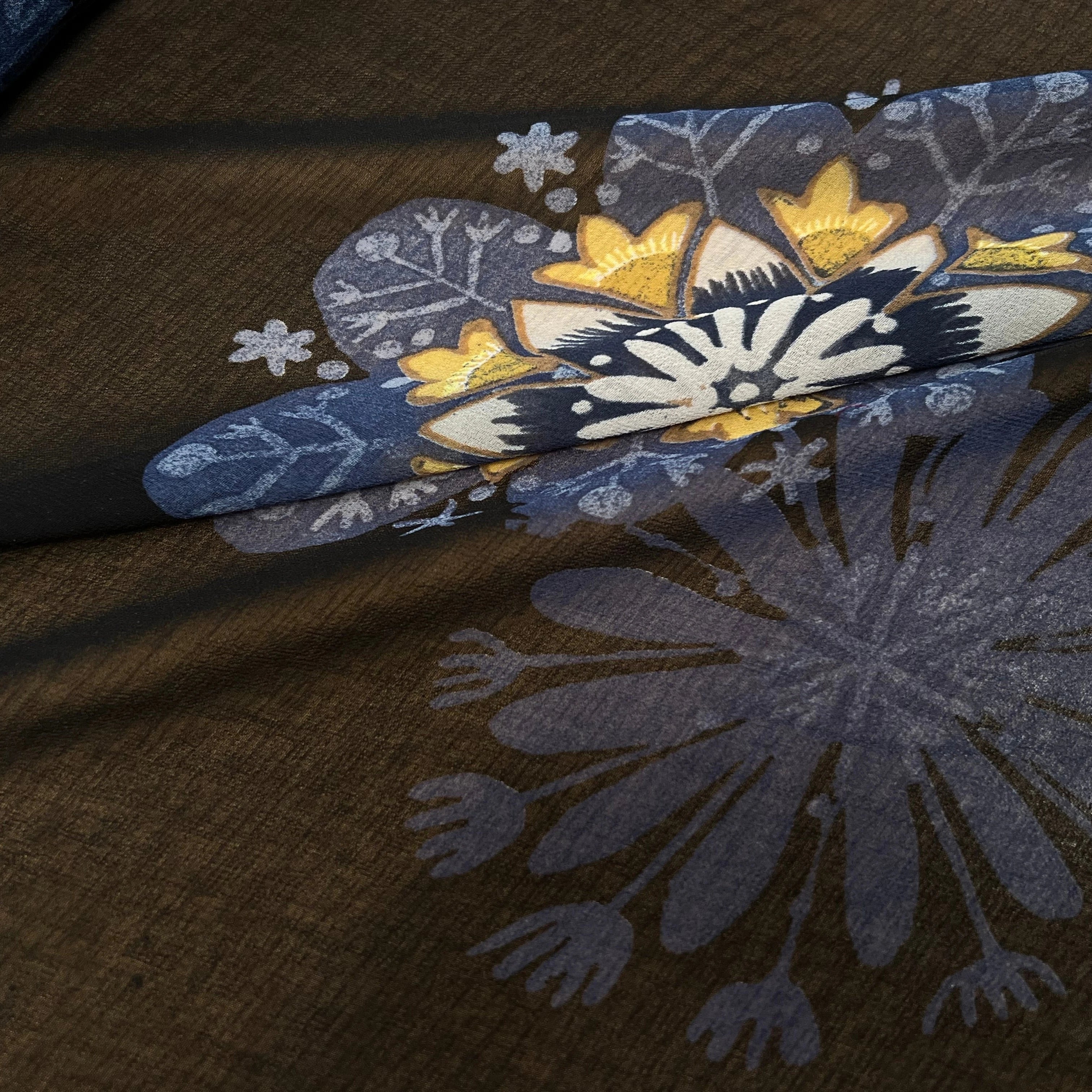 (Chute) CRÈPE FLUIDE FOND NOIR IMPRIMÉ FLEURS POLYESTER - My Little Coupon