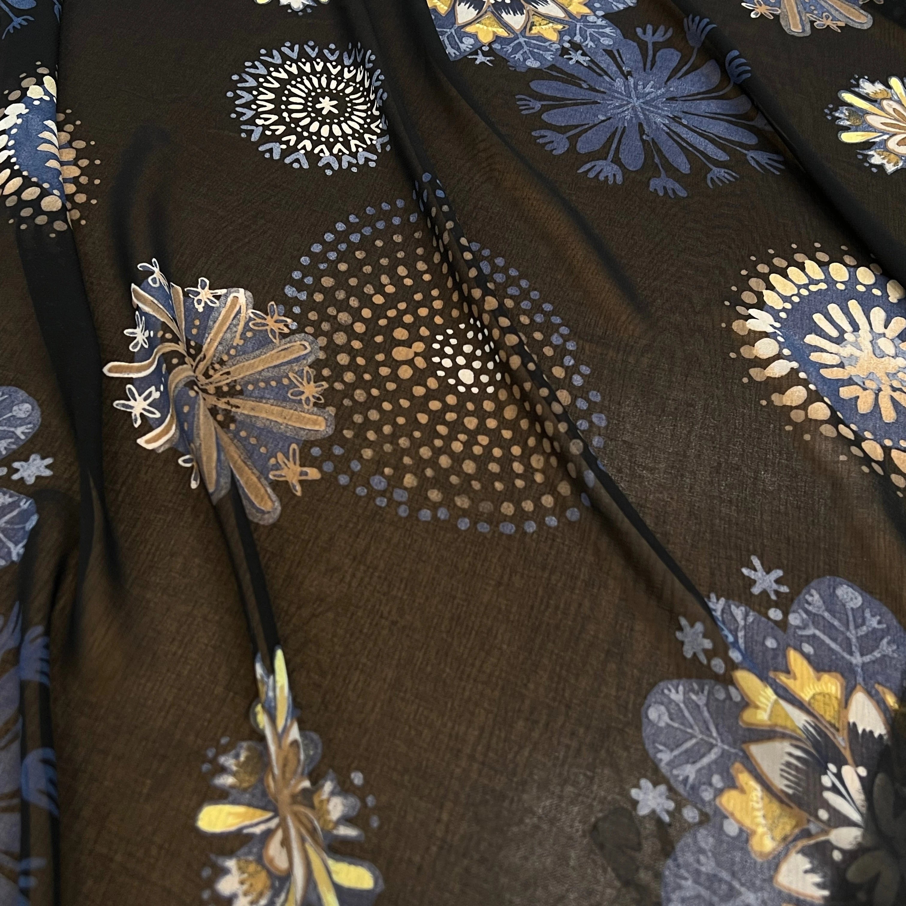 (Chute) CRÈPE FLUIDE FOND NOIR IMPRIMÉ FLEURS POLYESTER - My Little Coupon