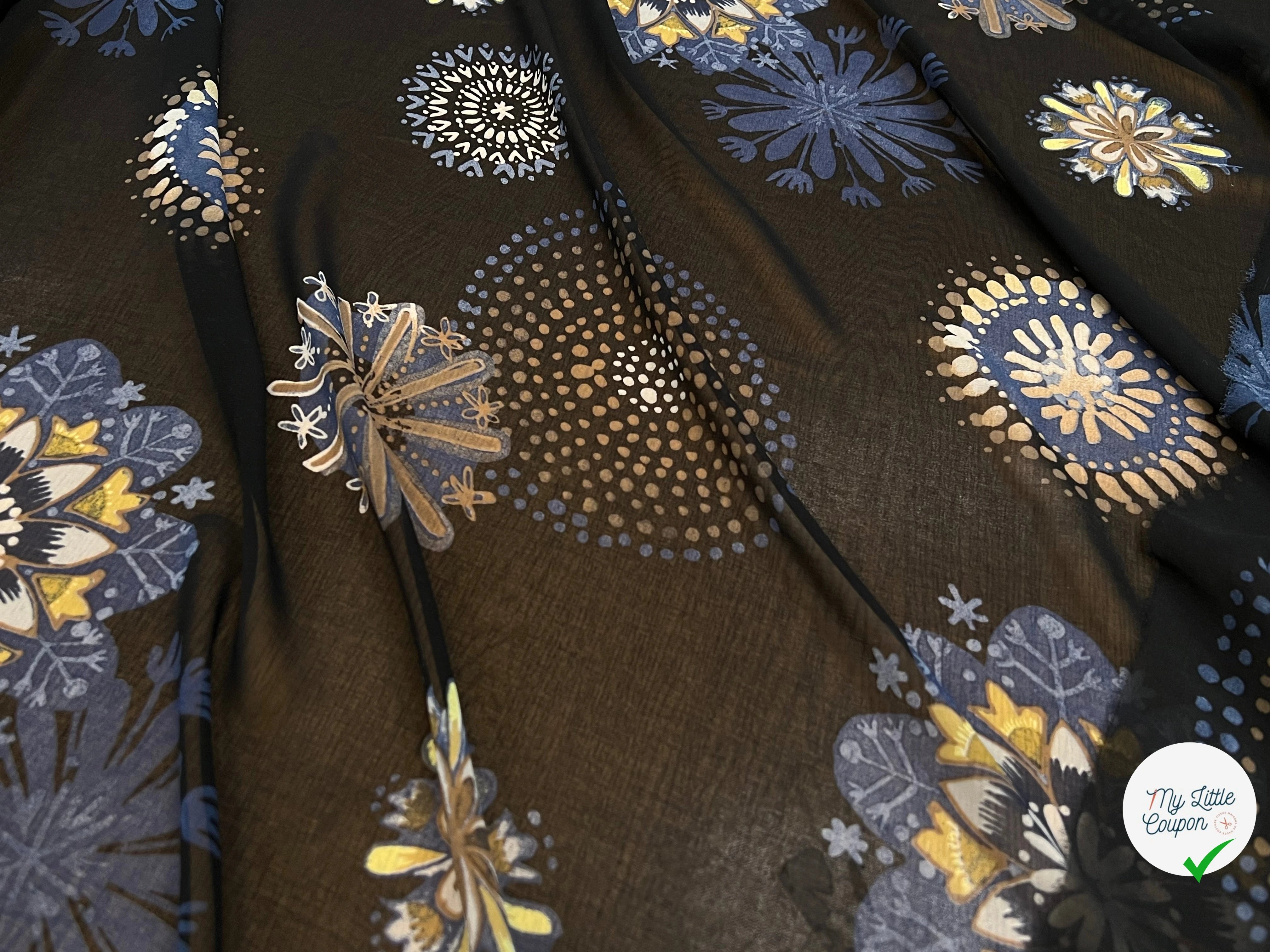 (Chute) CRÈPE FLUIDE FOND NOIR IMPRIMÉ FLEURS POLYESTER - My Little Coupon