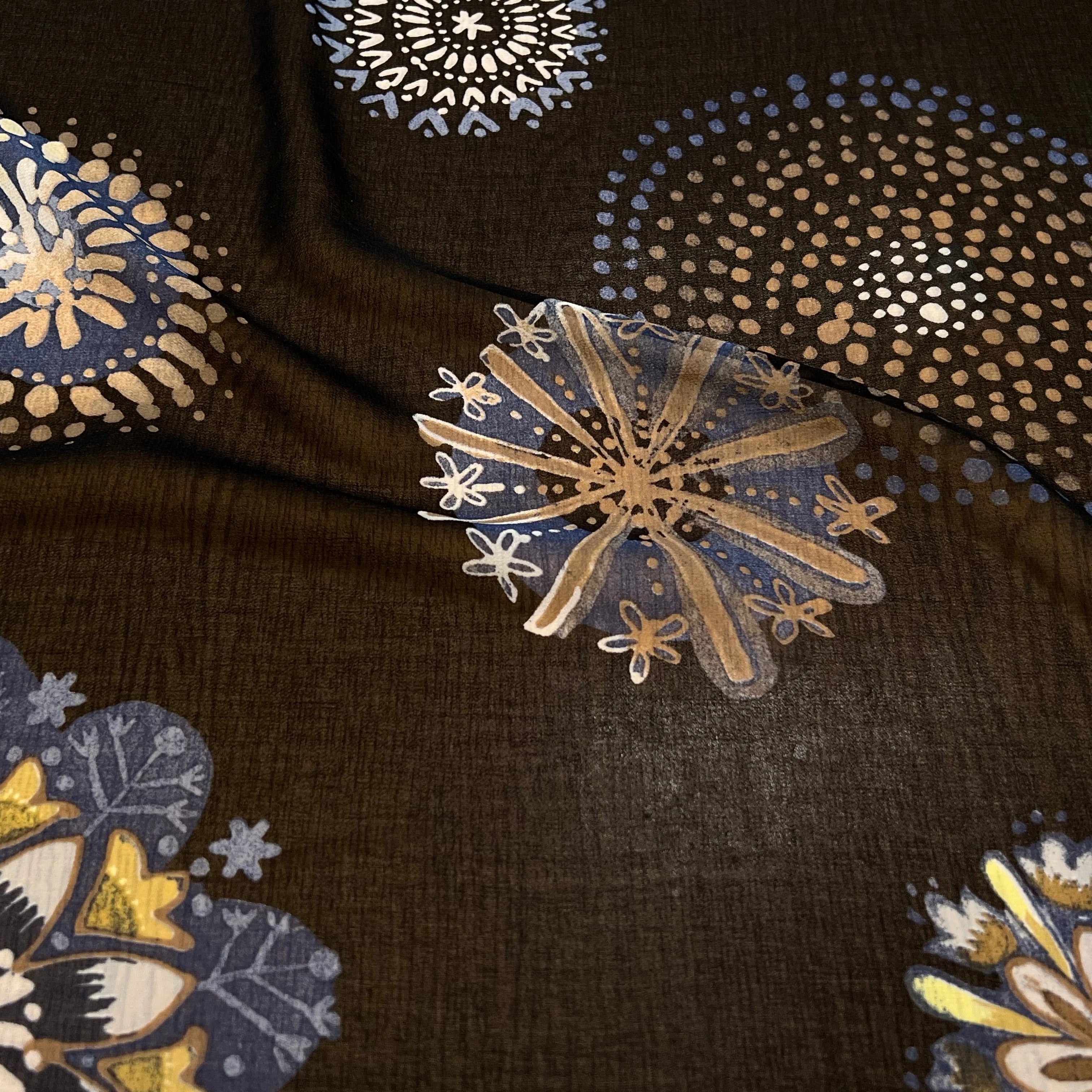 (Chute) CRÈPE FLUIDE FOND NOIR IMPRIMÉ FLEURS POLYESTER - My Little Coupon