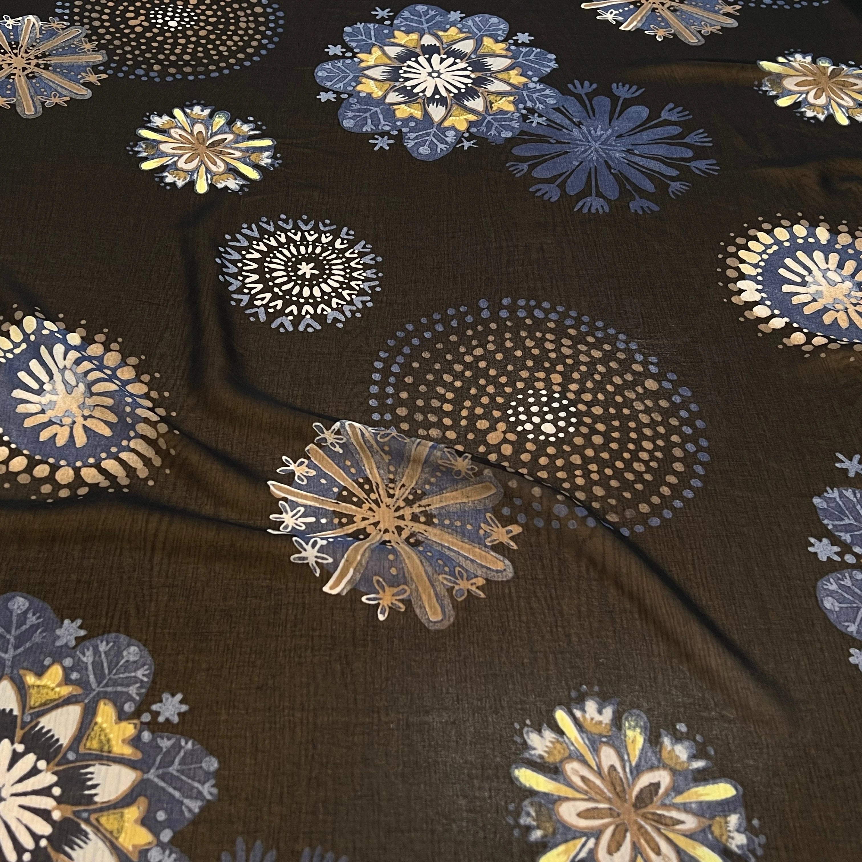 (Chute) CRÈPE FLUIDE FOND NOIR IMPRIMÉ FLEURS POLYESTER - My Little Coupon