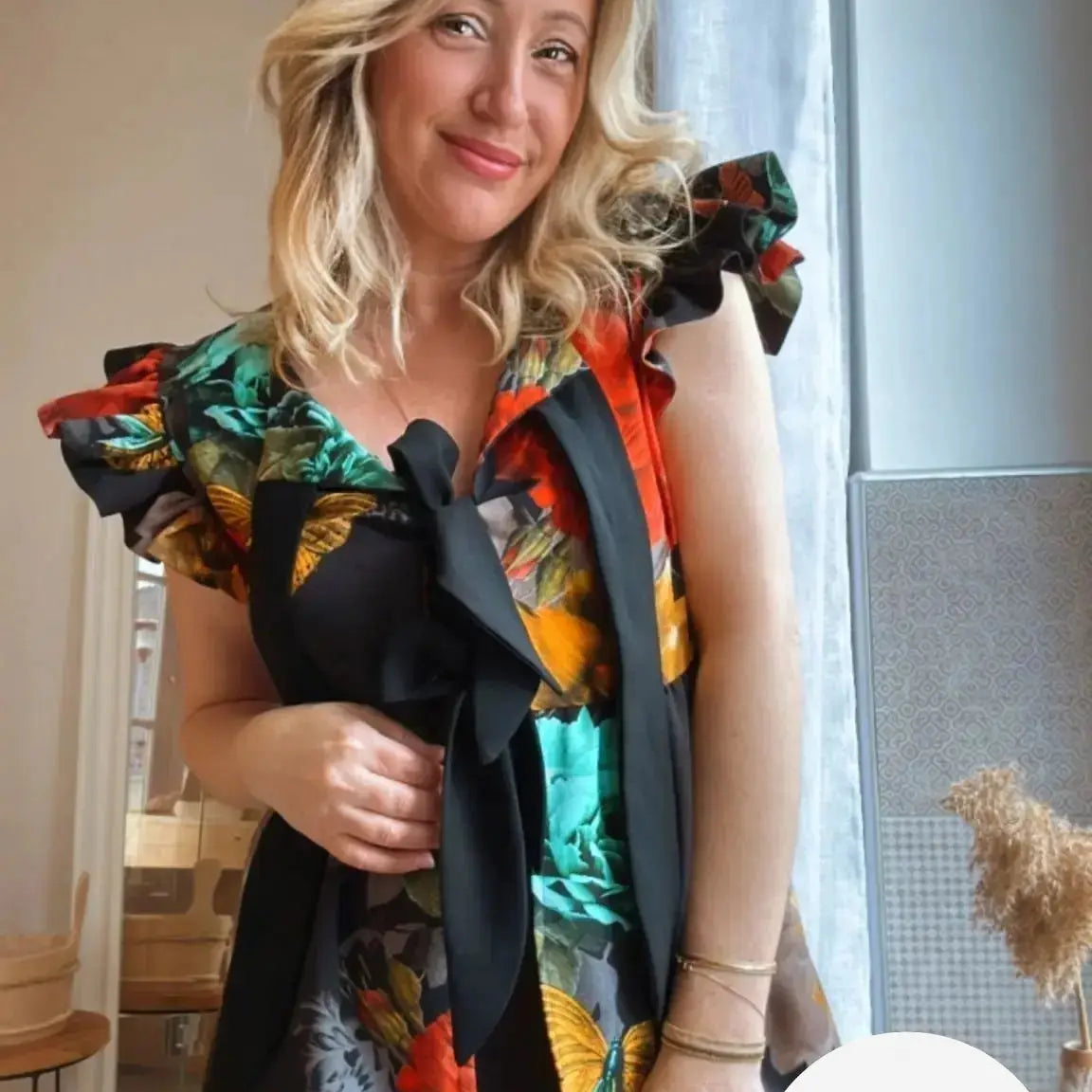 CREPE GAUFFRÉ NOIR PAPILLONS & FLEURS MLC INTERN