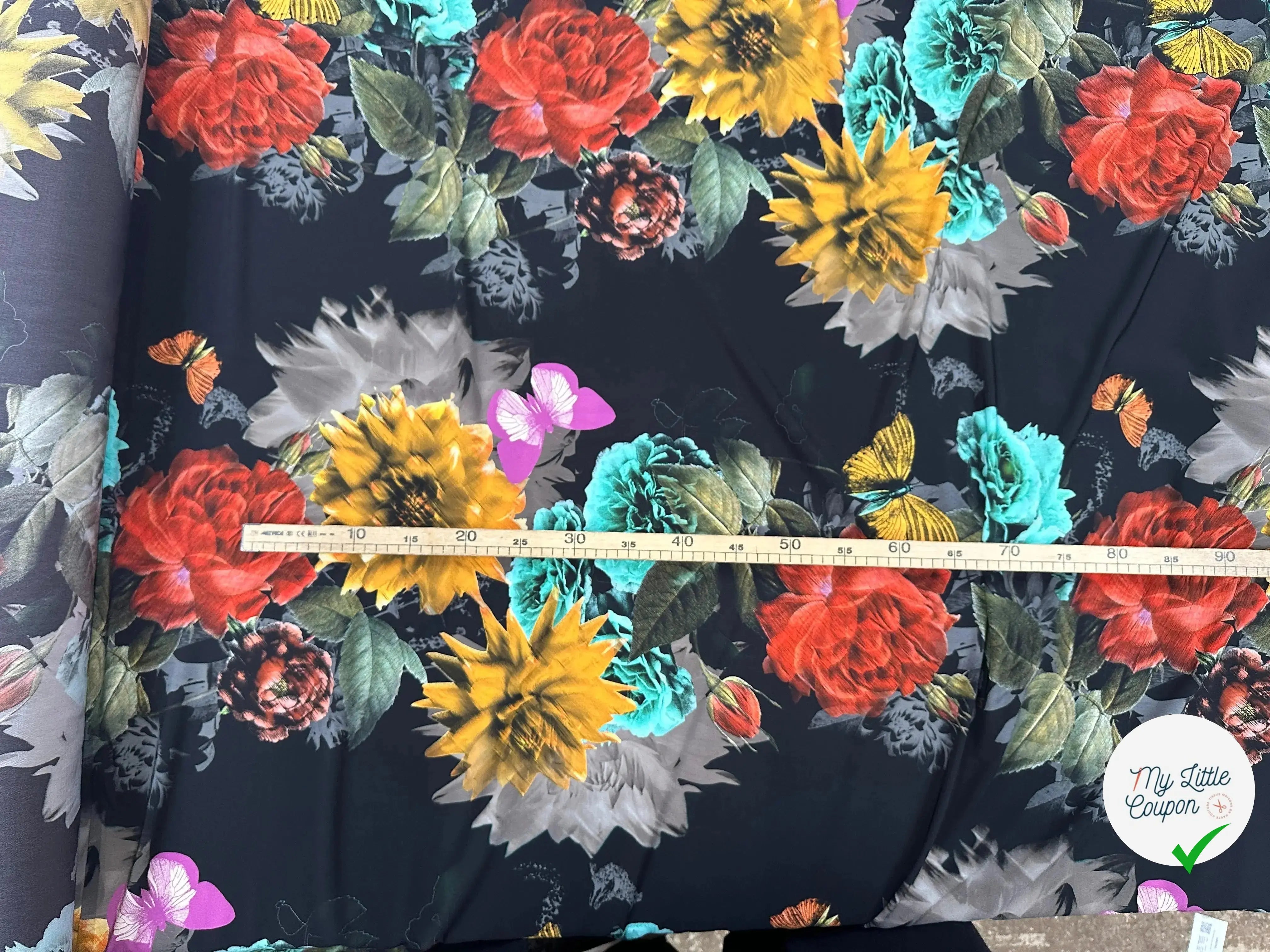 CREPE GAUFFRÉ NOIR PAPILLONS & FLEURS MLC INTERN