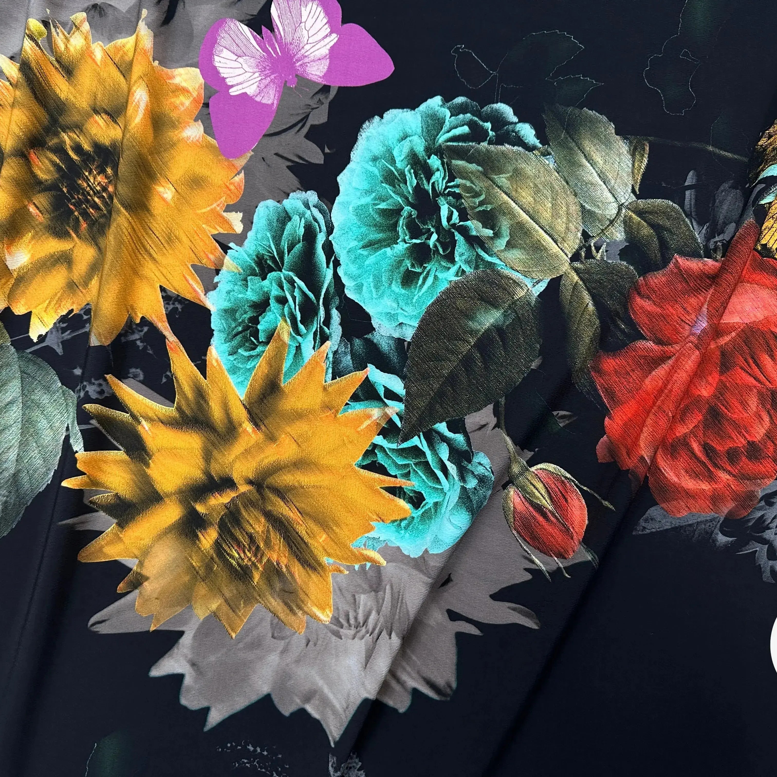 CREPE GAUFFRÉ NOIR PAPILLONS & FLEURS MLC INTERN