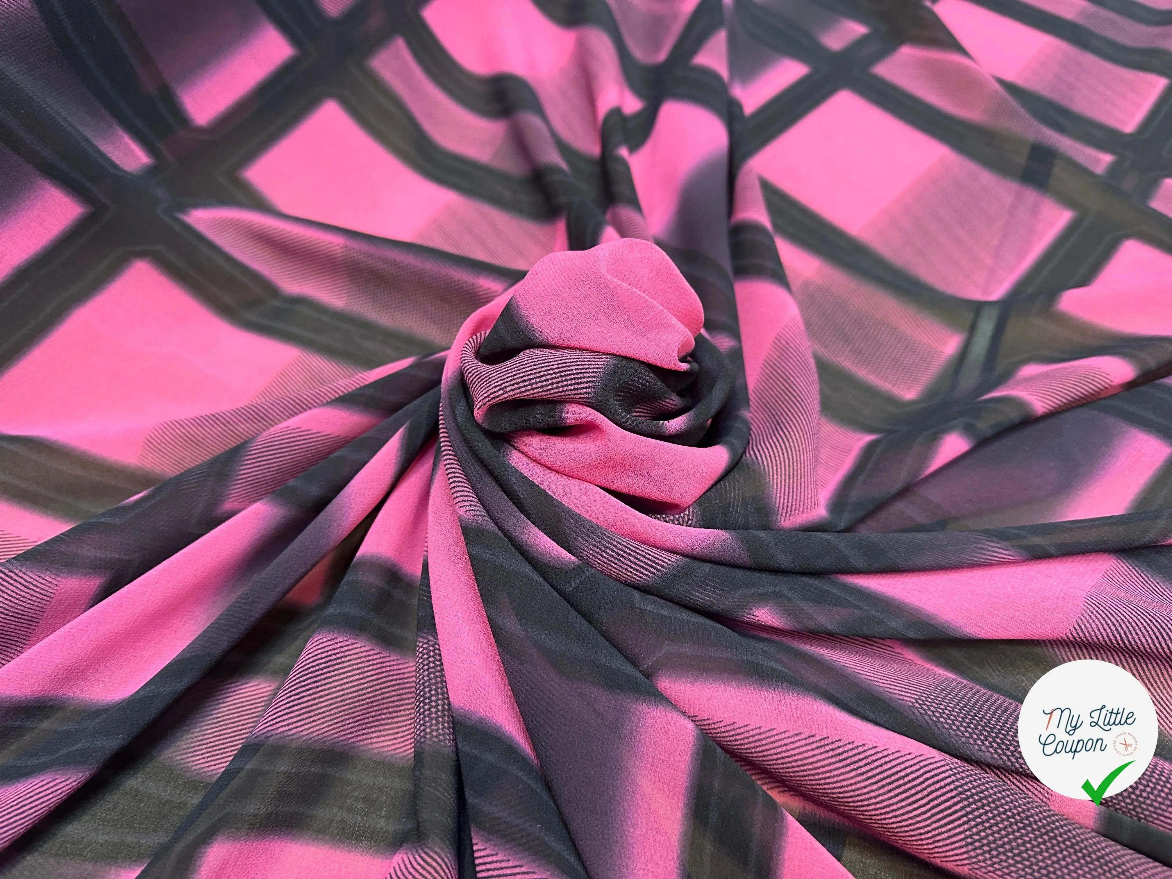 CREPE GEORGETTE QUADRILLĂ ROSE AMOUR TOXICÂ - My Little Coupon