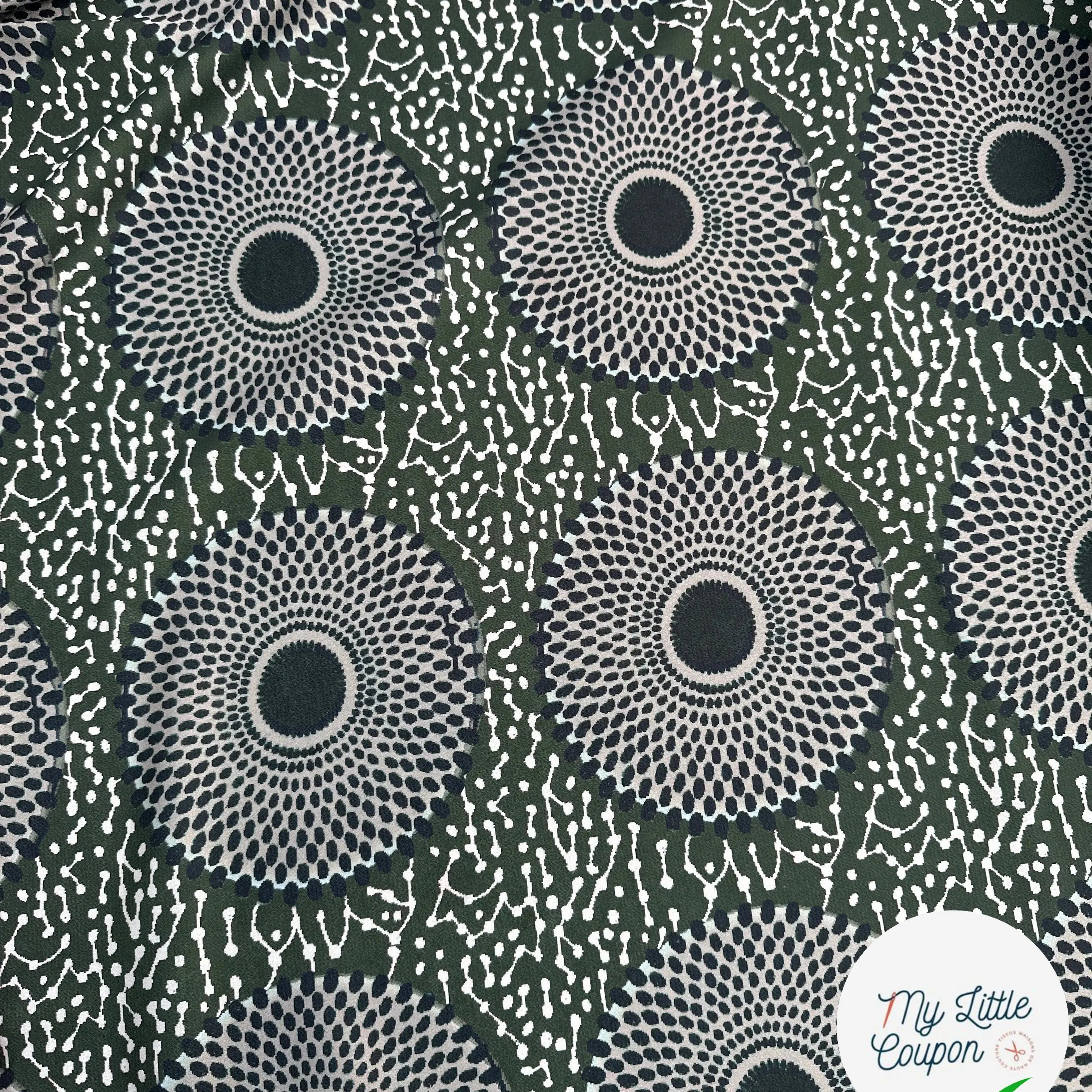 CRÊPE LÉGÈREMENT SATINÉ ROSACES ABYSALES VERT MLC INTERN