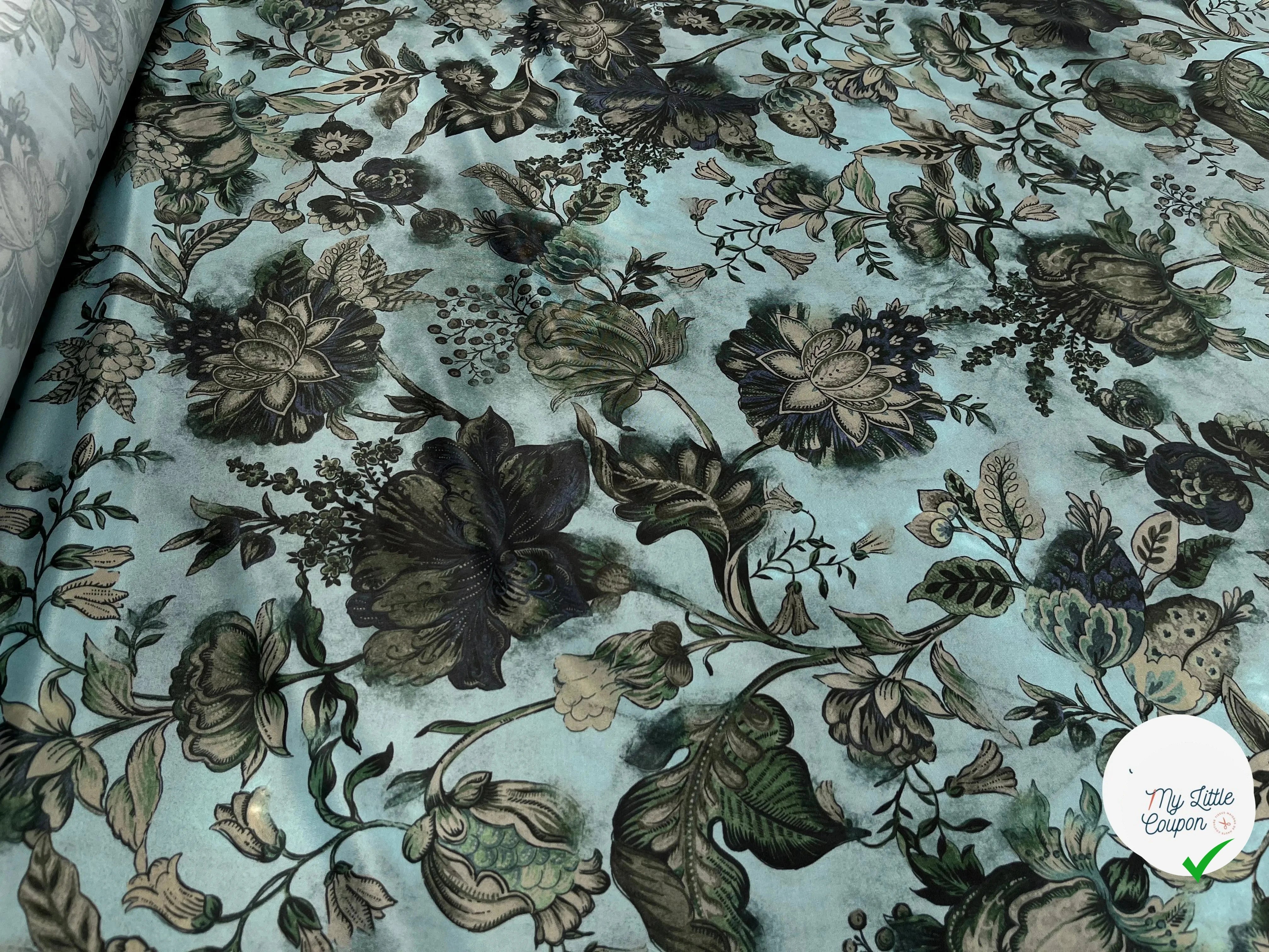 CRÊPE SATINÉ POLYESTER BLEU&VERT - My Little Coupon