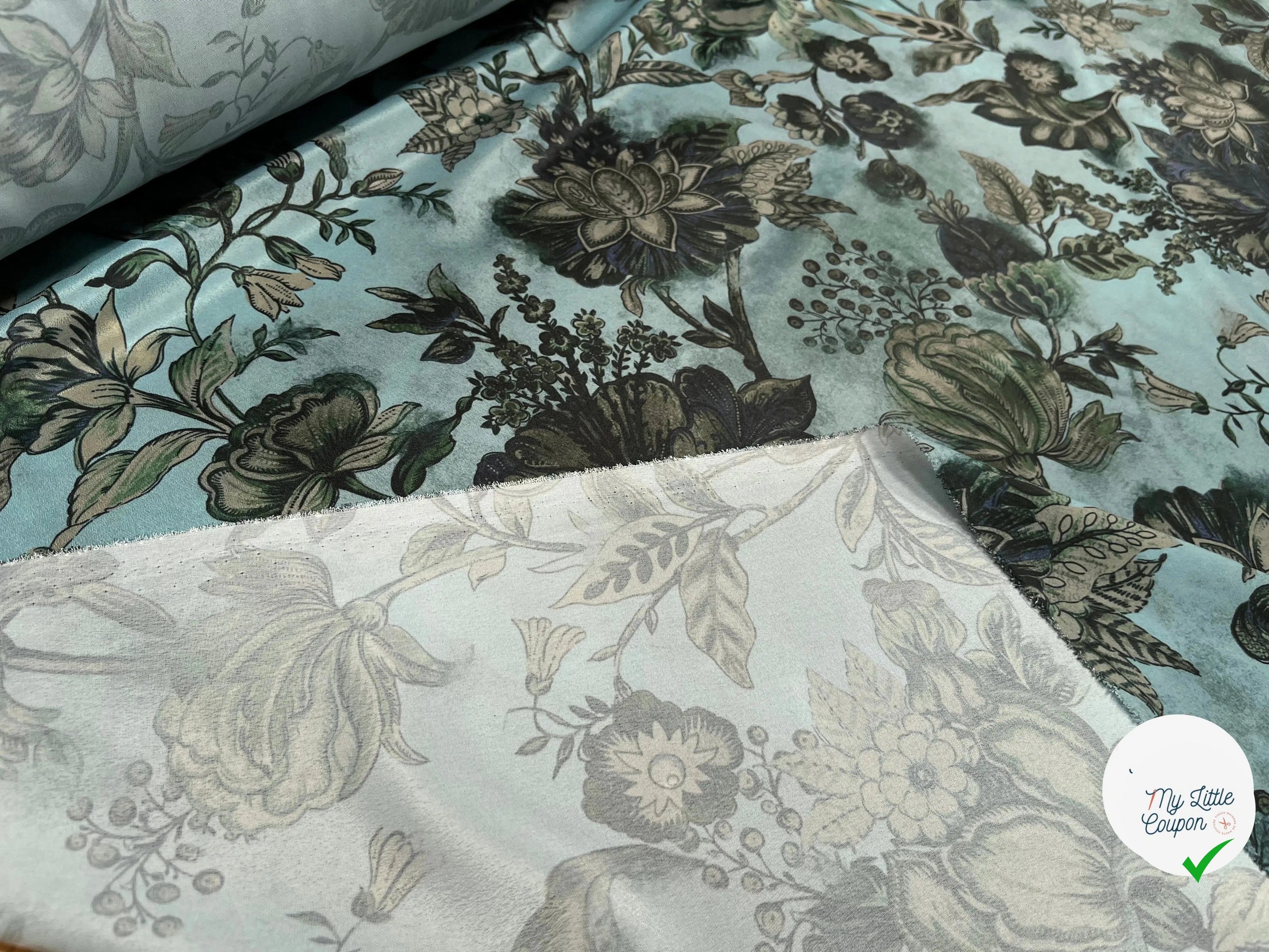 CRÊPE SATINÉ POLYESTER BLEU&VERT - My Little Coupon